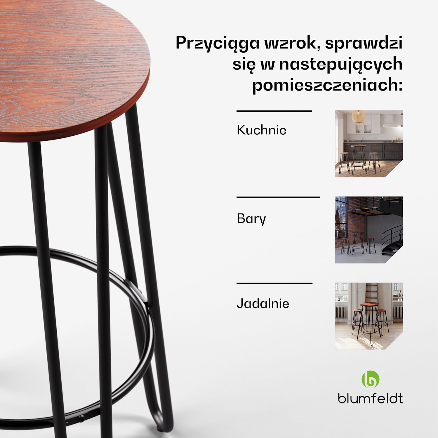 Hamilton, krzesło bistro, 1 szt., Ø 33 cm, drewno, stalowa rama Mahoń