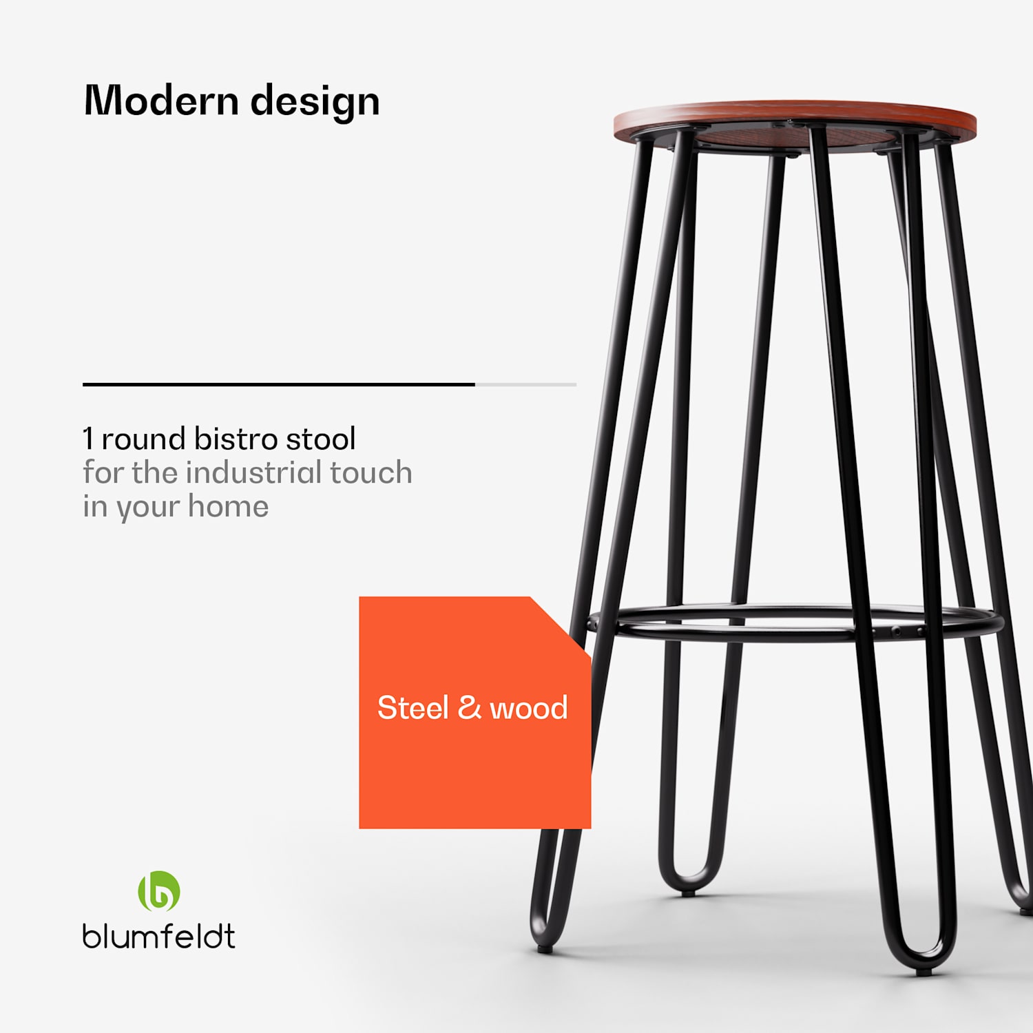 Hamilton bistrotuolit 1 kpl Ø 33 cm puuta teräsrunko Mahonki