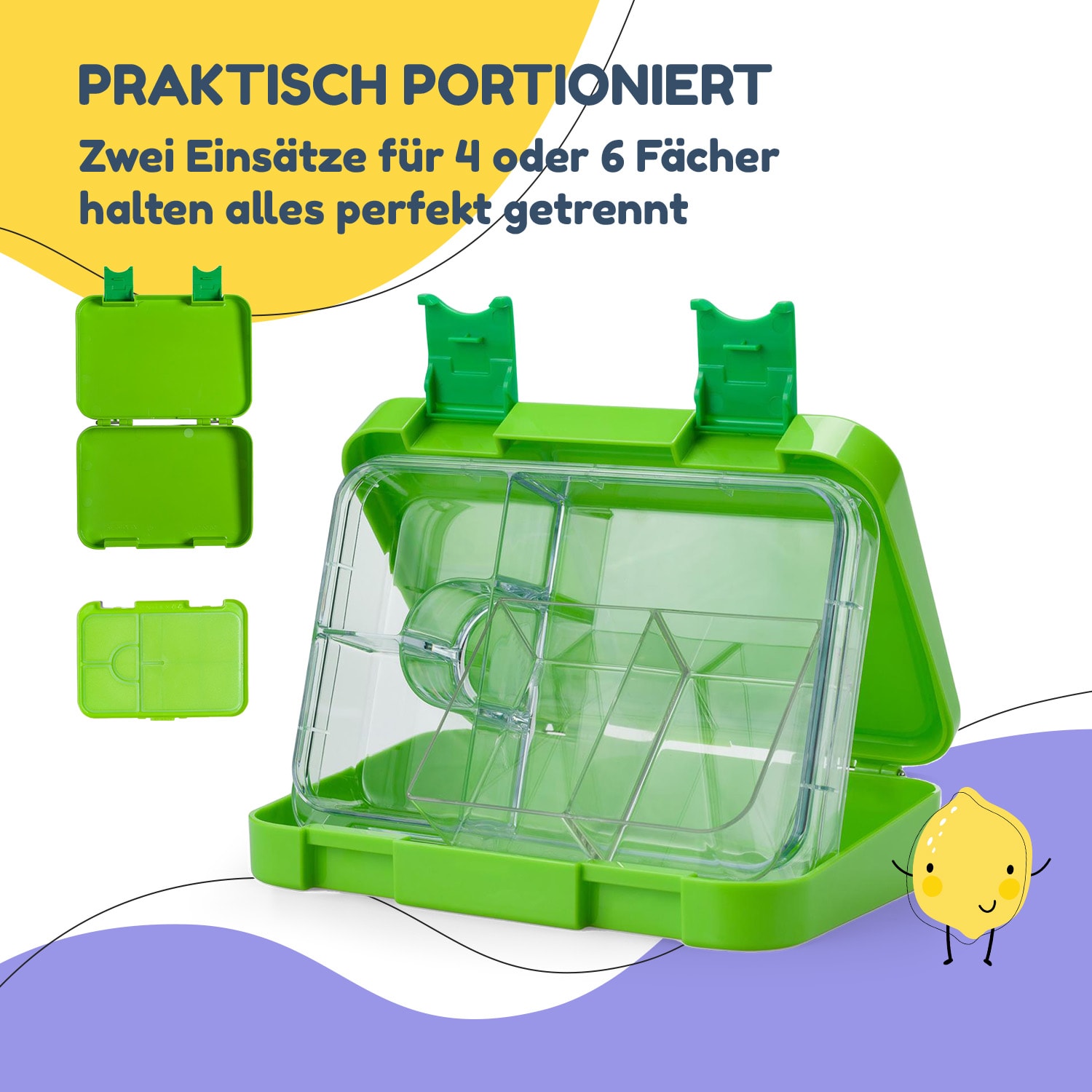 schmatzfatz junior Lunchbox 6 Fächer 21,3 x 15 x 4,5 cm  Grün