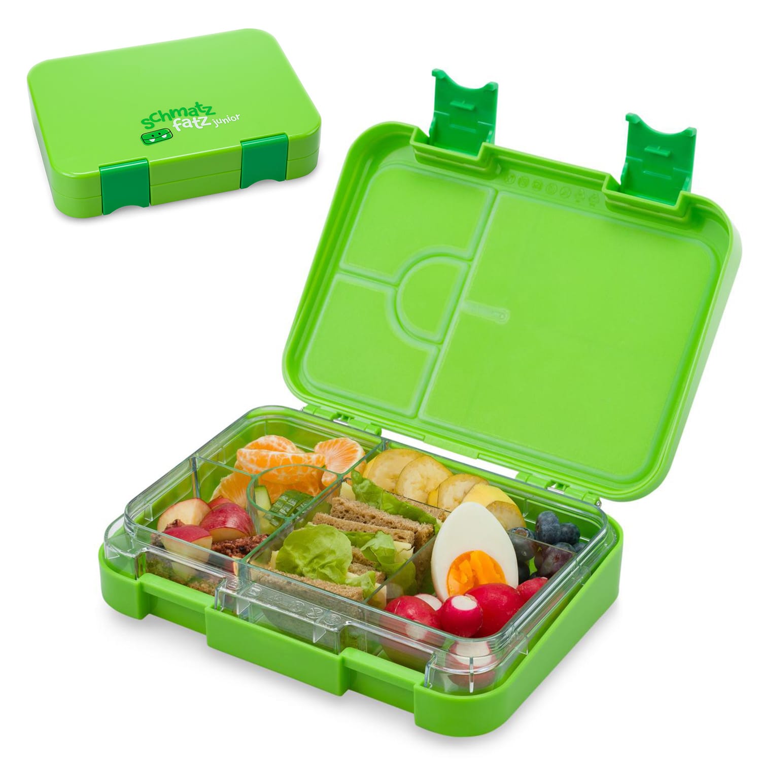 Schmatzfatz junior, svačinový box, 6 přihrádek, 21,3 × 15 × 4,5 cm Zelená