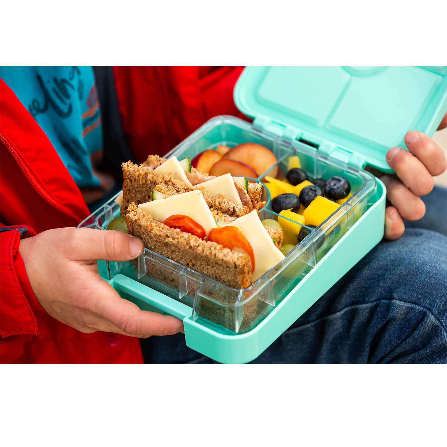 Schmatzfatz easy, śniadaniówka, pudełko na lunch, lunch box, 4 komory, 18 x 15 x 5 cm Turkusowy