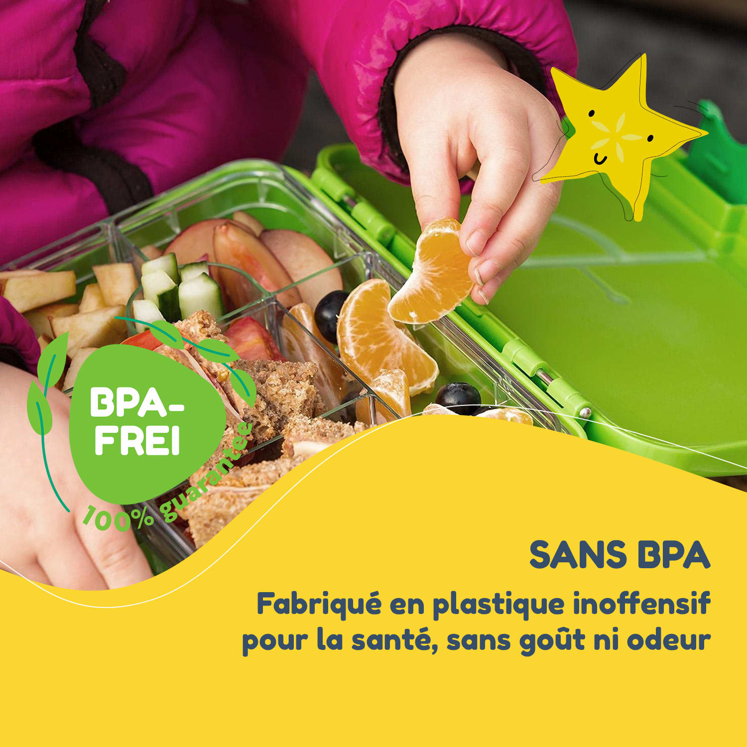 Boîte repas junior 6 compartiments 21,3 x 15 x 4,5 cm  sans BPA 