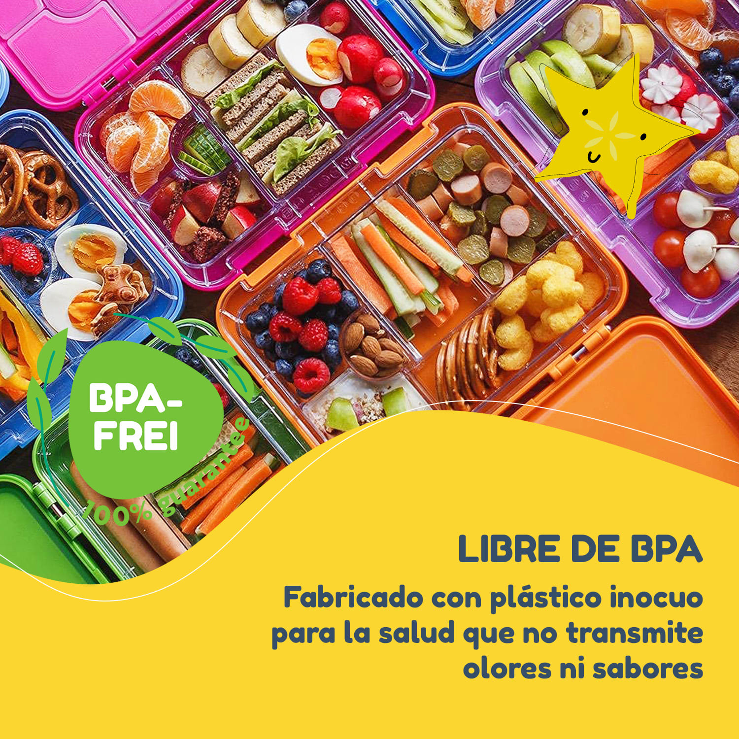 fiambrera junior 6 compartimentos 21,3 x 15 x 4,5 cm Sin BPA Orange Forest
