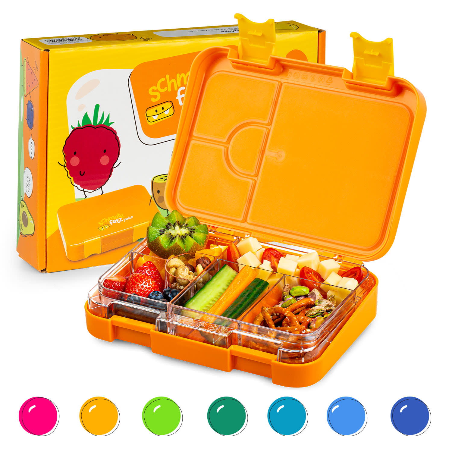 Schmatzfatz junior, svačinový box, 6 přihrádek, 21,3 × 15 × 4,5 cm, bez BPA Orange Forest
