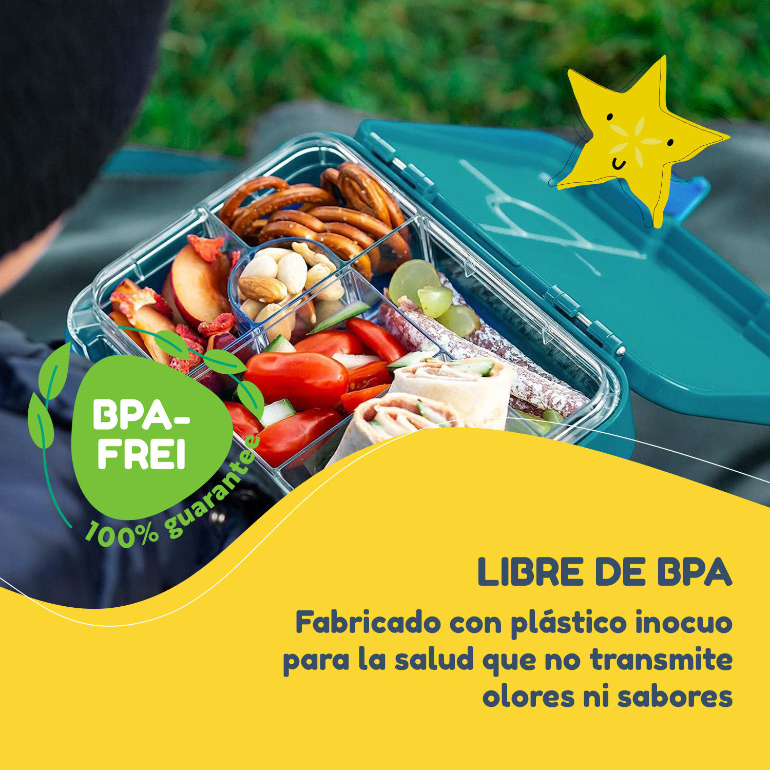 fiambrera junior 6 compartimentos 21,3 x 15 x 4,5 cm Sin BPA Petrol Sea