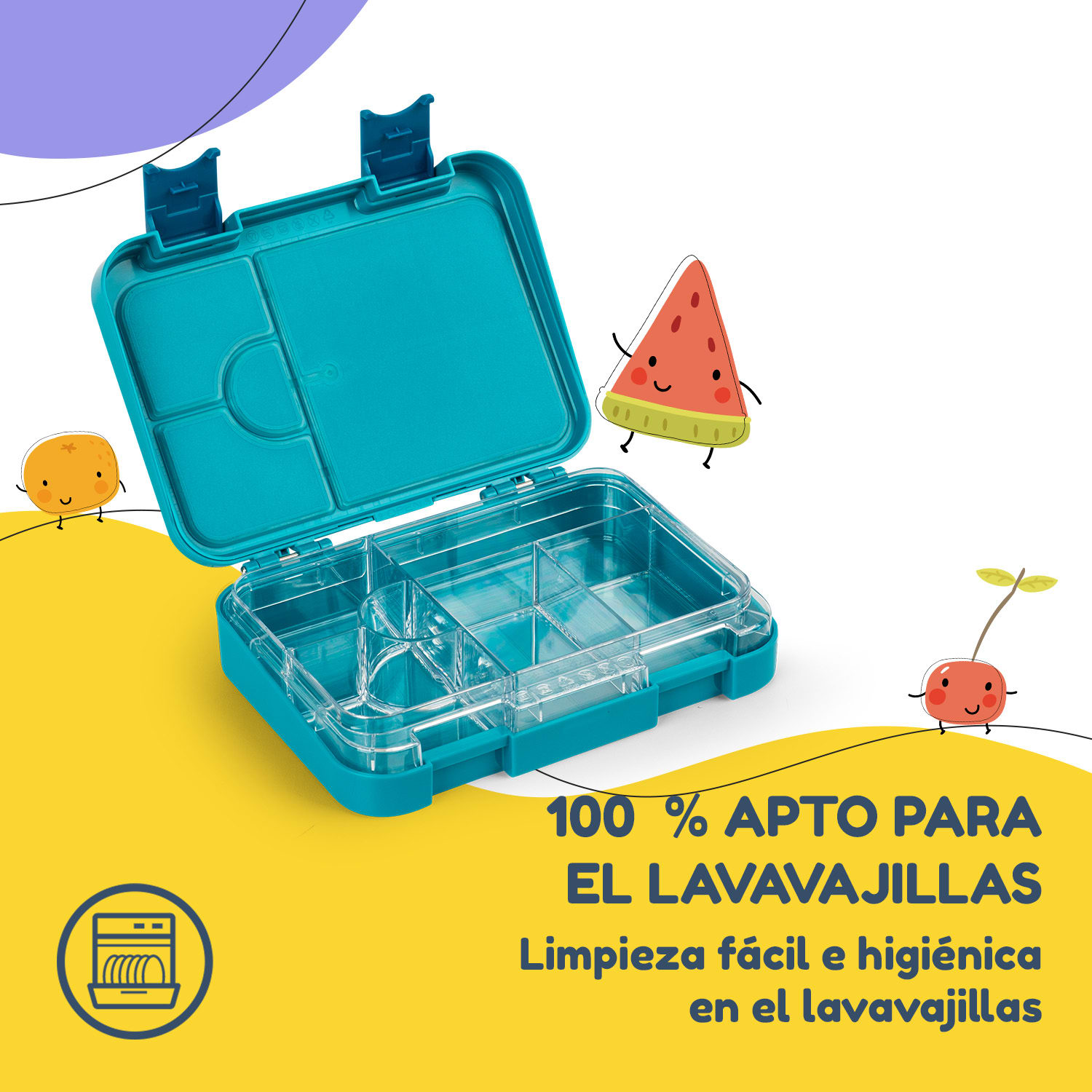 fiambrera junior 6 compartimentos 21,3 x 15 x 4,5 cm Sin BPA Petrol Sea
