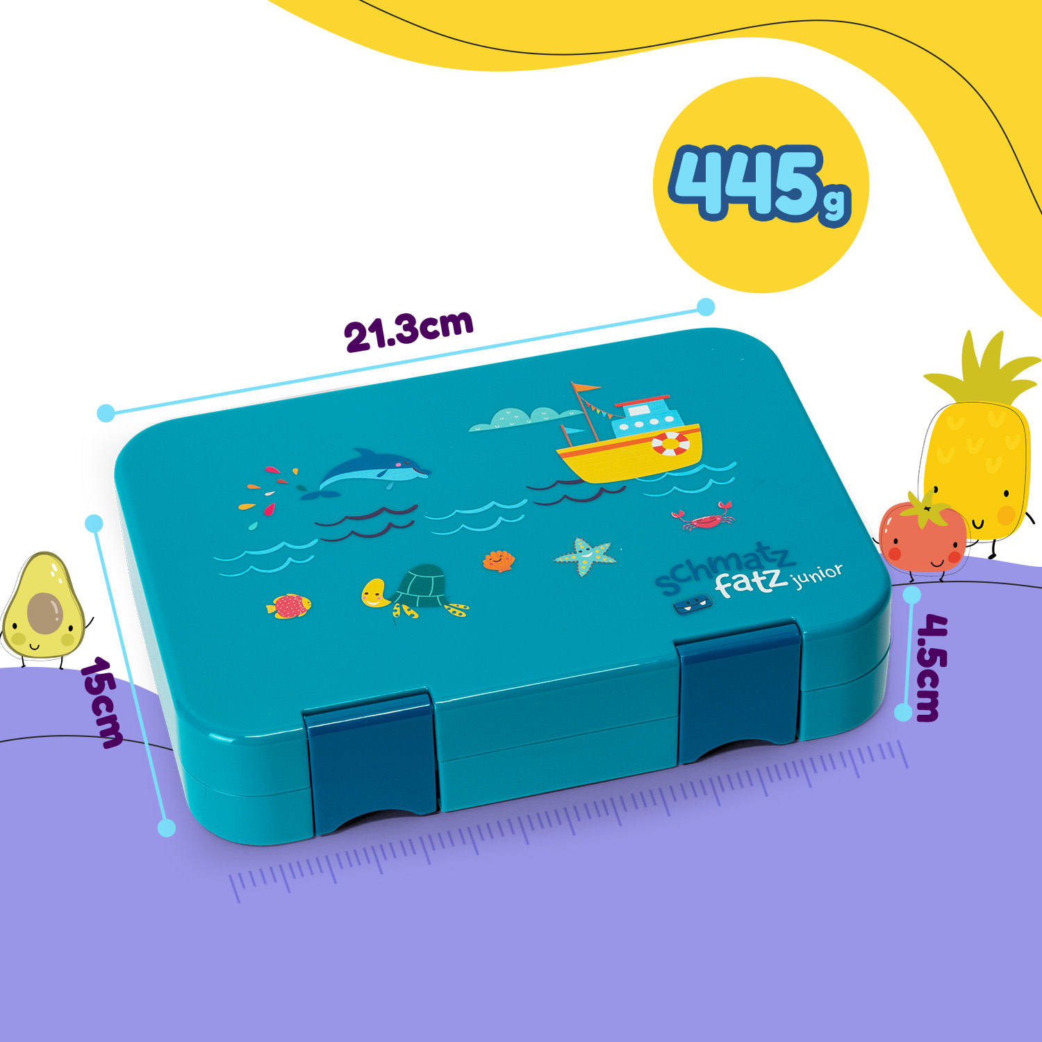 fiambrera junior 6 compartimentos 21,3 x 15 x 4,5 cm Sin BPA Petrol Sea