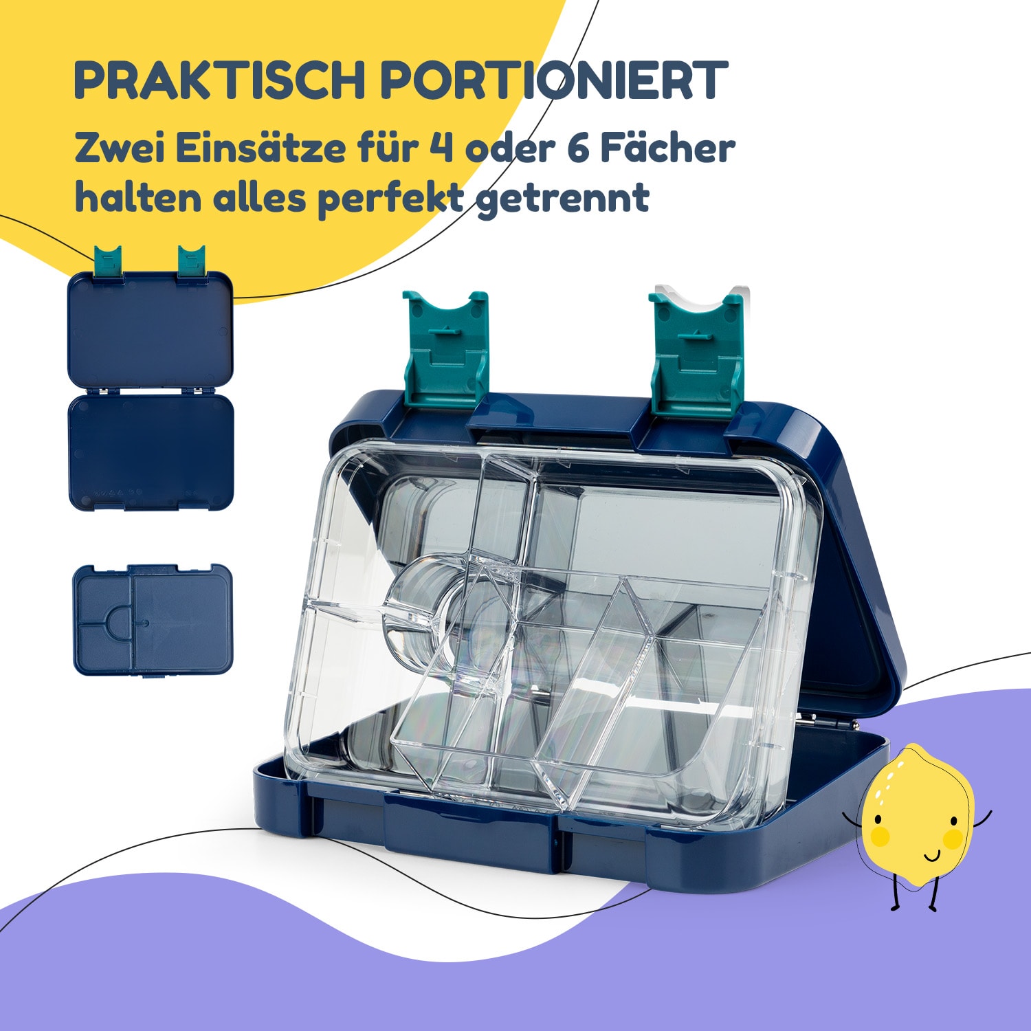 junior Lunchbox 6 Fächer 21,3 x 15 x 4,5 cm  BPA-frei Navy Space