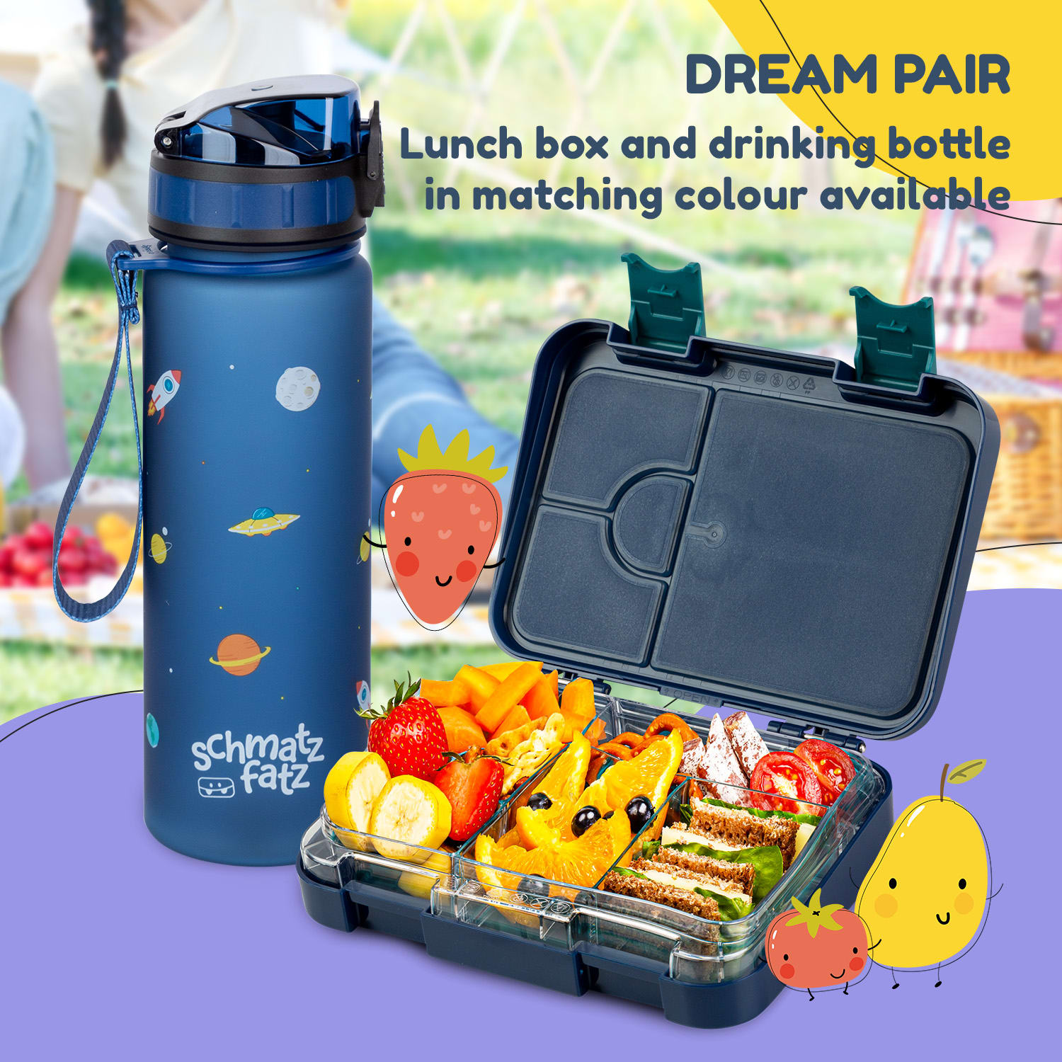 Schmatzfatz junior, svačinový box, 6 přihrádek, 21,3 × 15 × 4,5 cm, bez BPA Navy Space