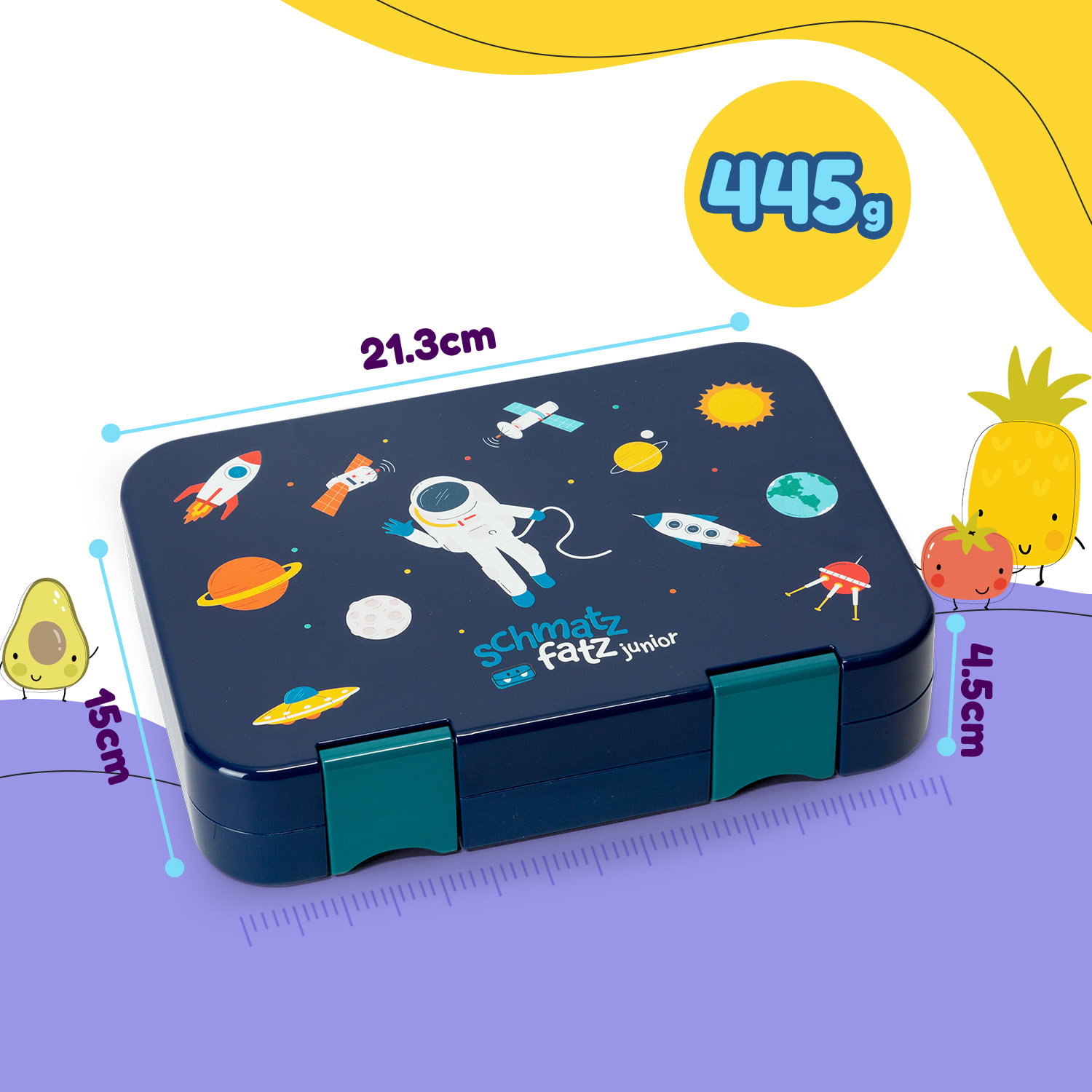 Schmatzfatz junior, svačinový box, 6 přihrádek, 21,3 × 15 × 4,5 cm, bez BPA Navy Space