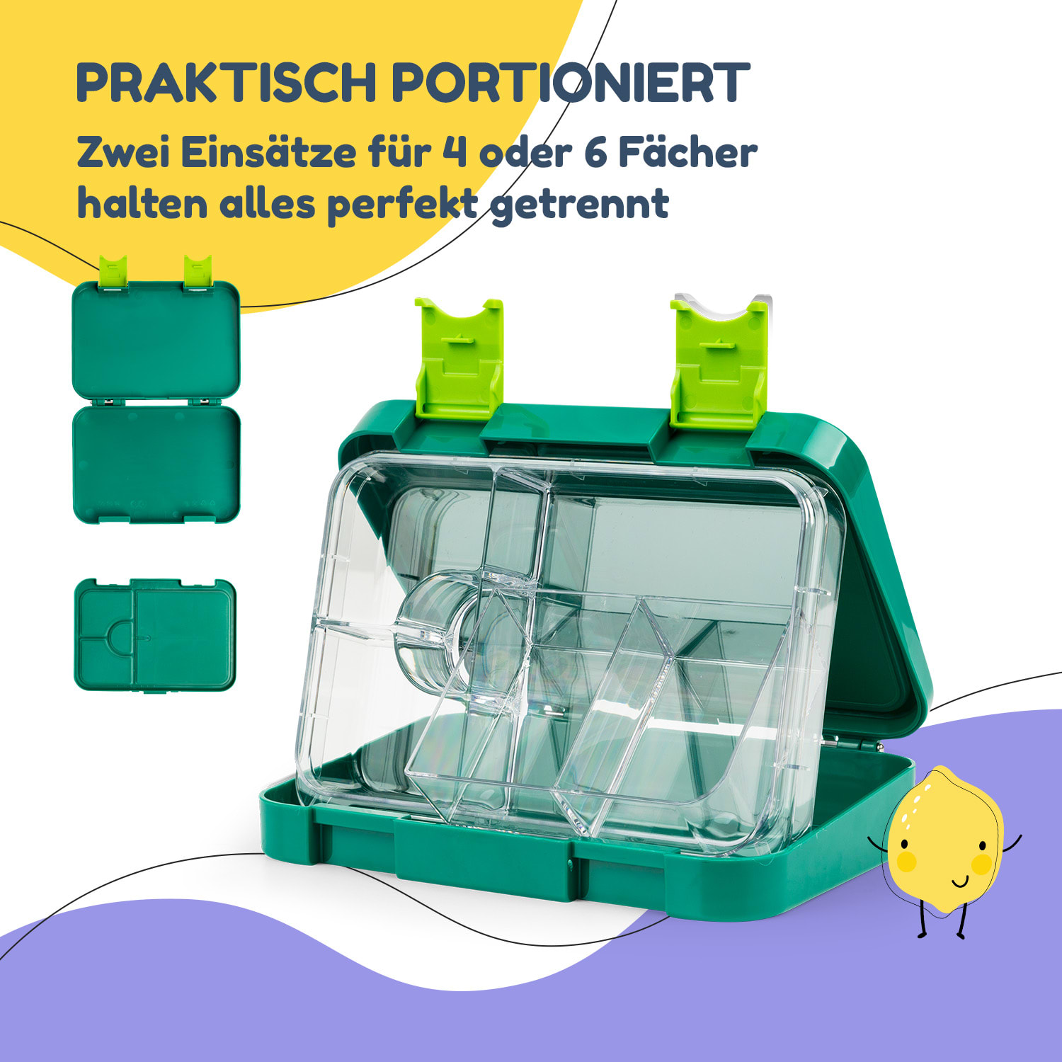 junior Lunchbox 6 Fächer 21,3 x 15 x 4,5 cm  BPA-frei Dark Green Jungle