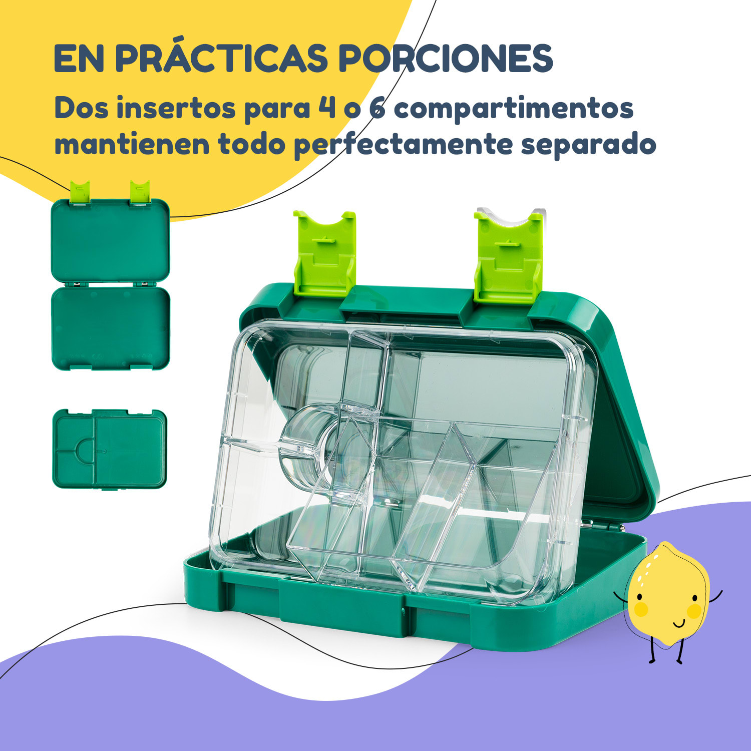 fiambrera junior 6 compartimentos 21,3 x 15 x 4,5 cm Sin BPA Dark Green Jungle