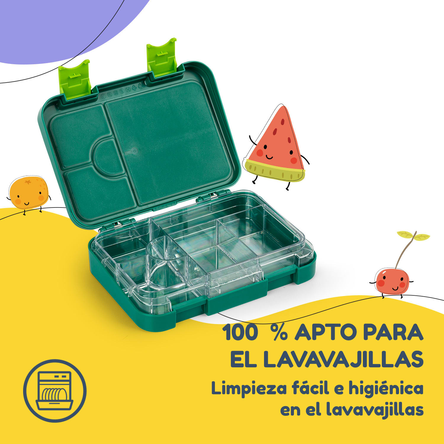 fiambrera junior 6 compartimentos 21,3 x 15 x 4,5 cm Sin BPA Dark Green Jungle