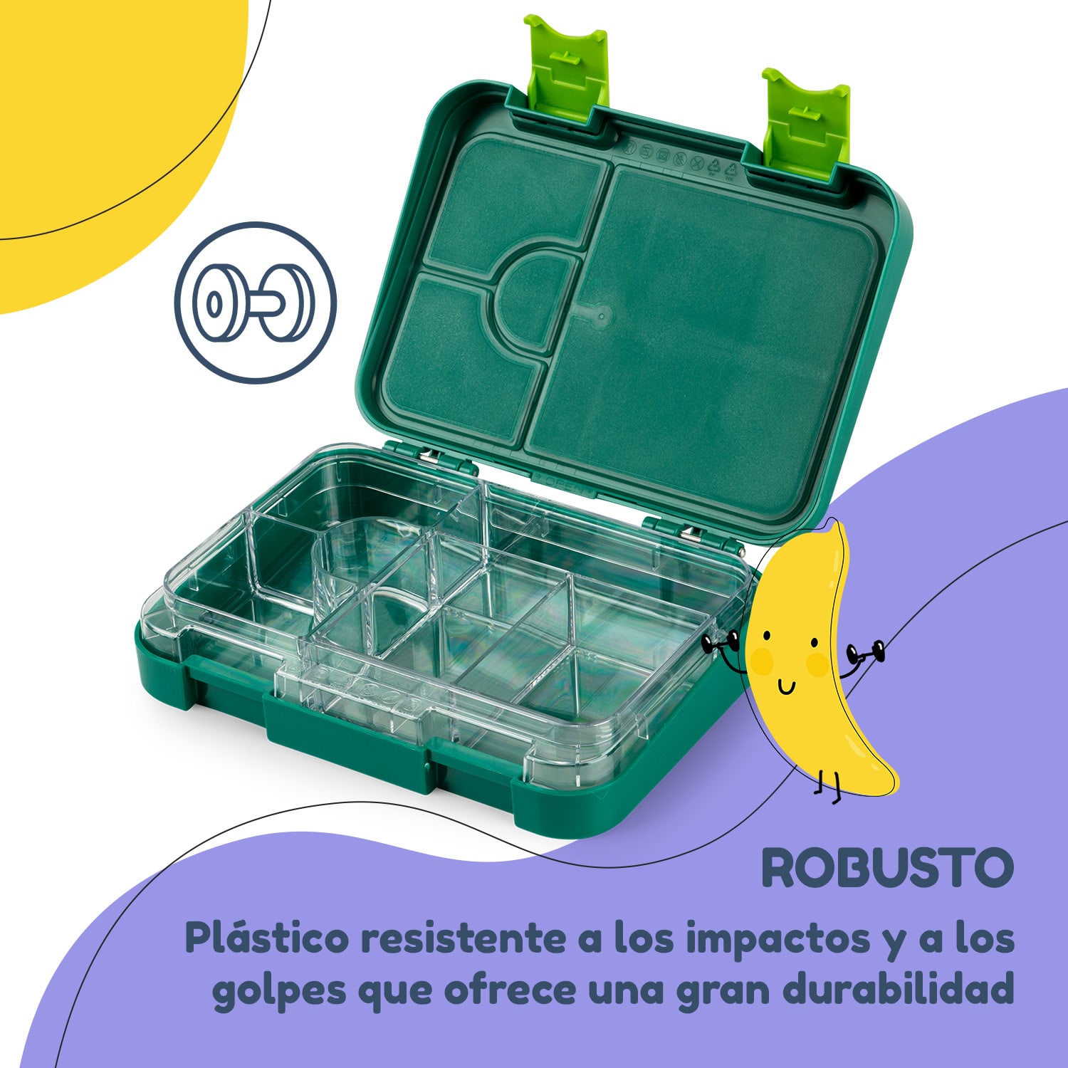 fiambrera junior 6 compartimentos 21,3 x 15 x 4,5 cm Sin BPA Dark Green Jungle