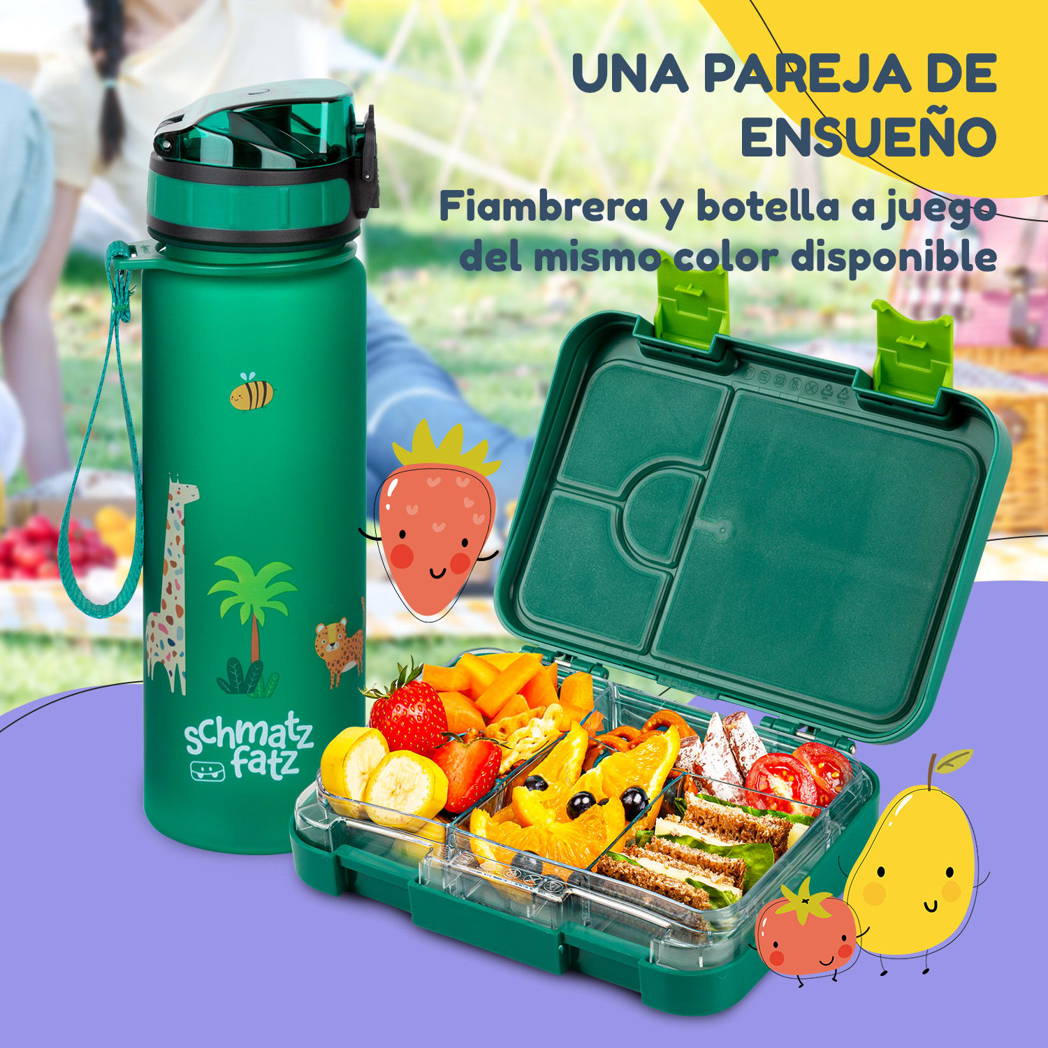 fiambrera junior 6 compartimentos 21,3 x 15 x 4,5 cm Sin BPA Dark Green Jungle
