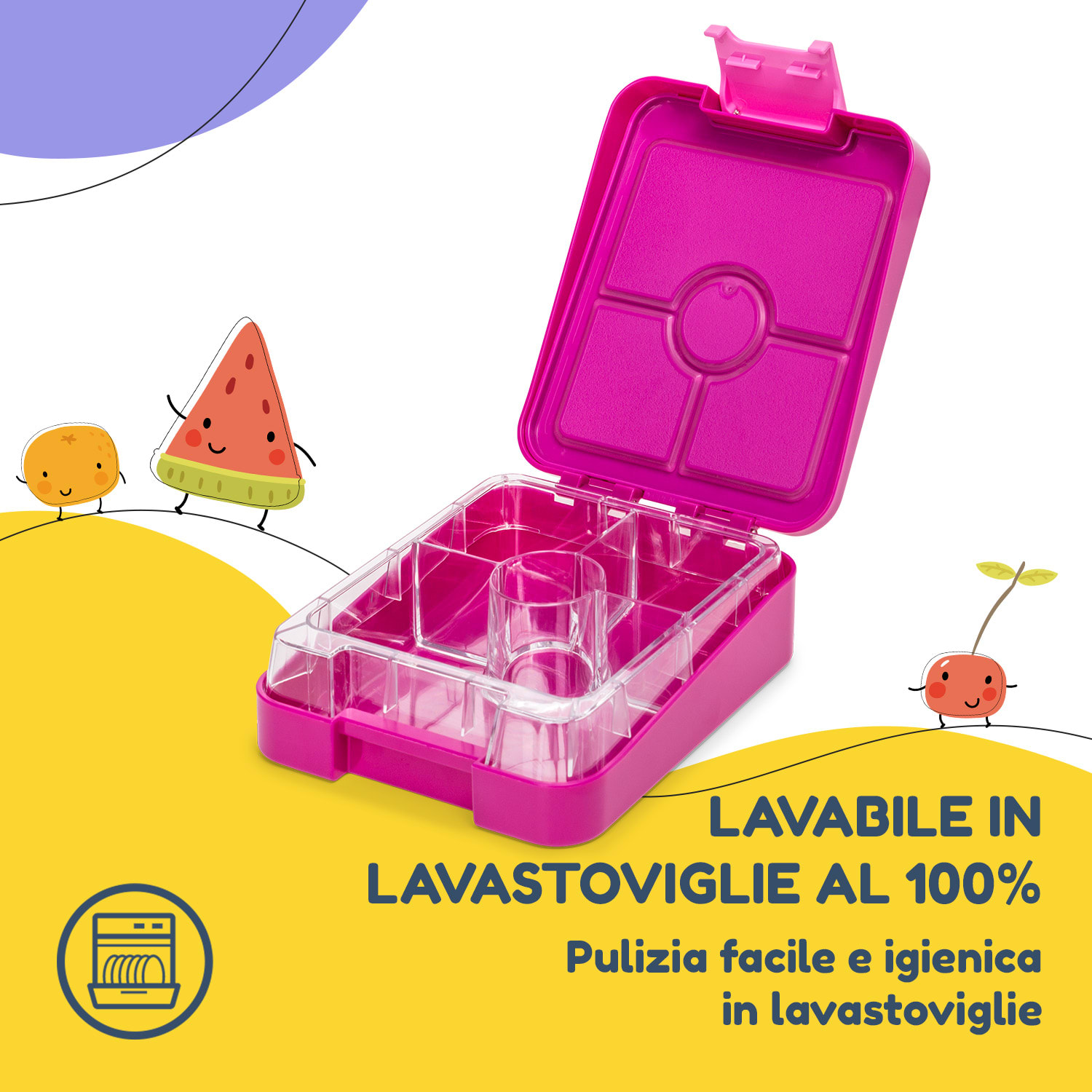 Klarstein schmatzfatz easy - Portapranzo, 4 scomparti, 18 x 15 x 5 cm  Purple Sun