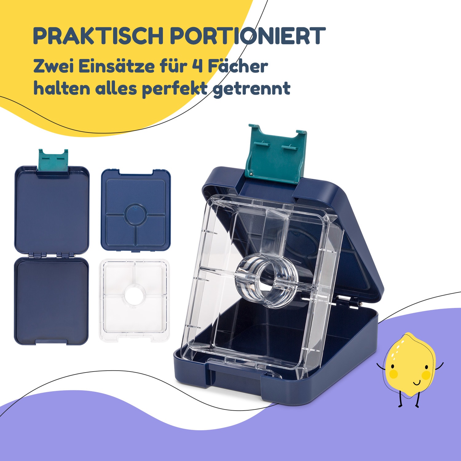 Klarstein schmatzfatz easy Snackbox 4 Fächer 18 x 15 x 5 cm (BxHxT) Navy Space