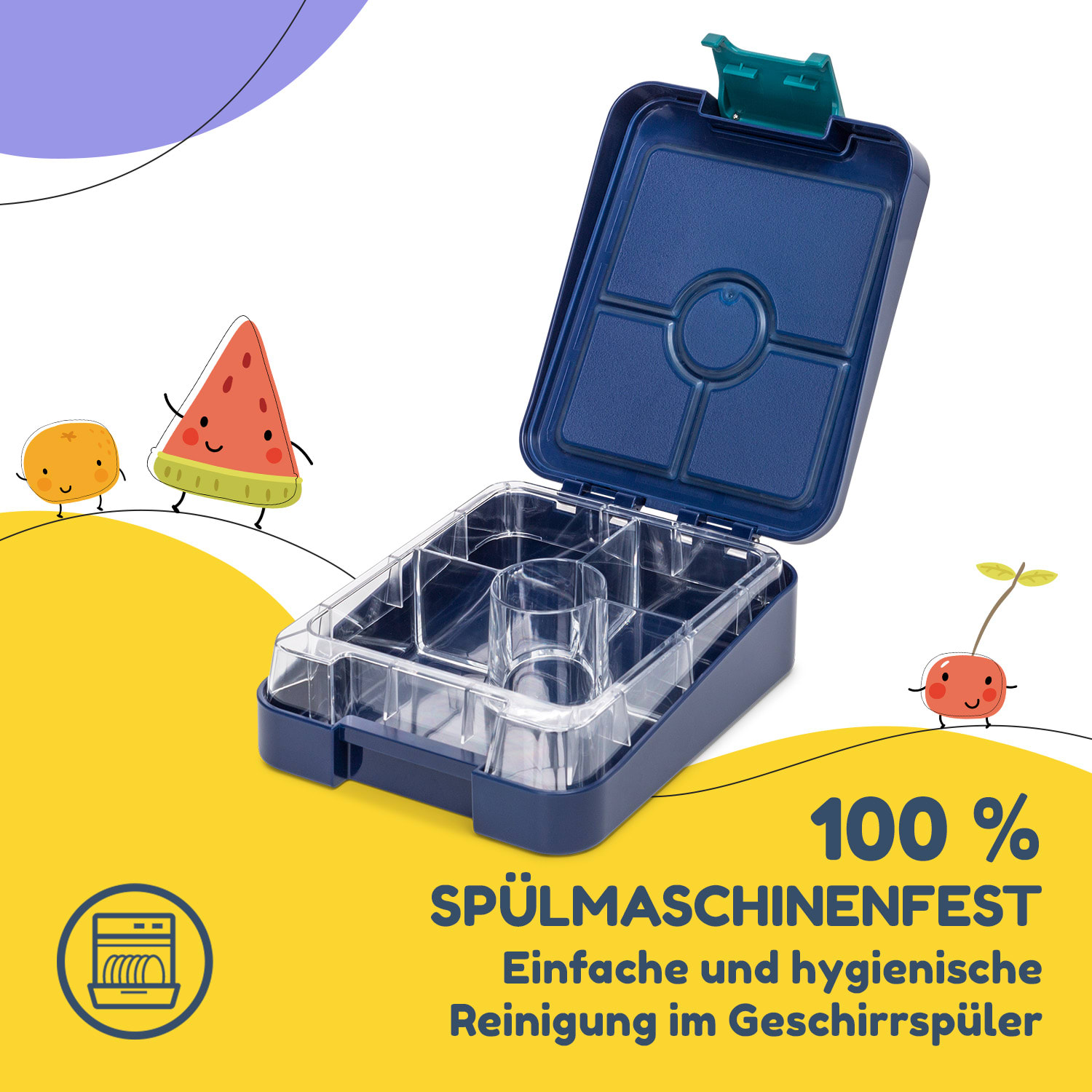 Klarstein schmatzfatz easy Snackbox 4 Fächer 18 x 15 x 5 cm (BxHxT) Navy Space