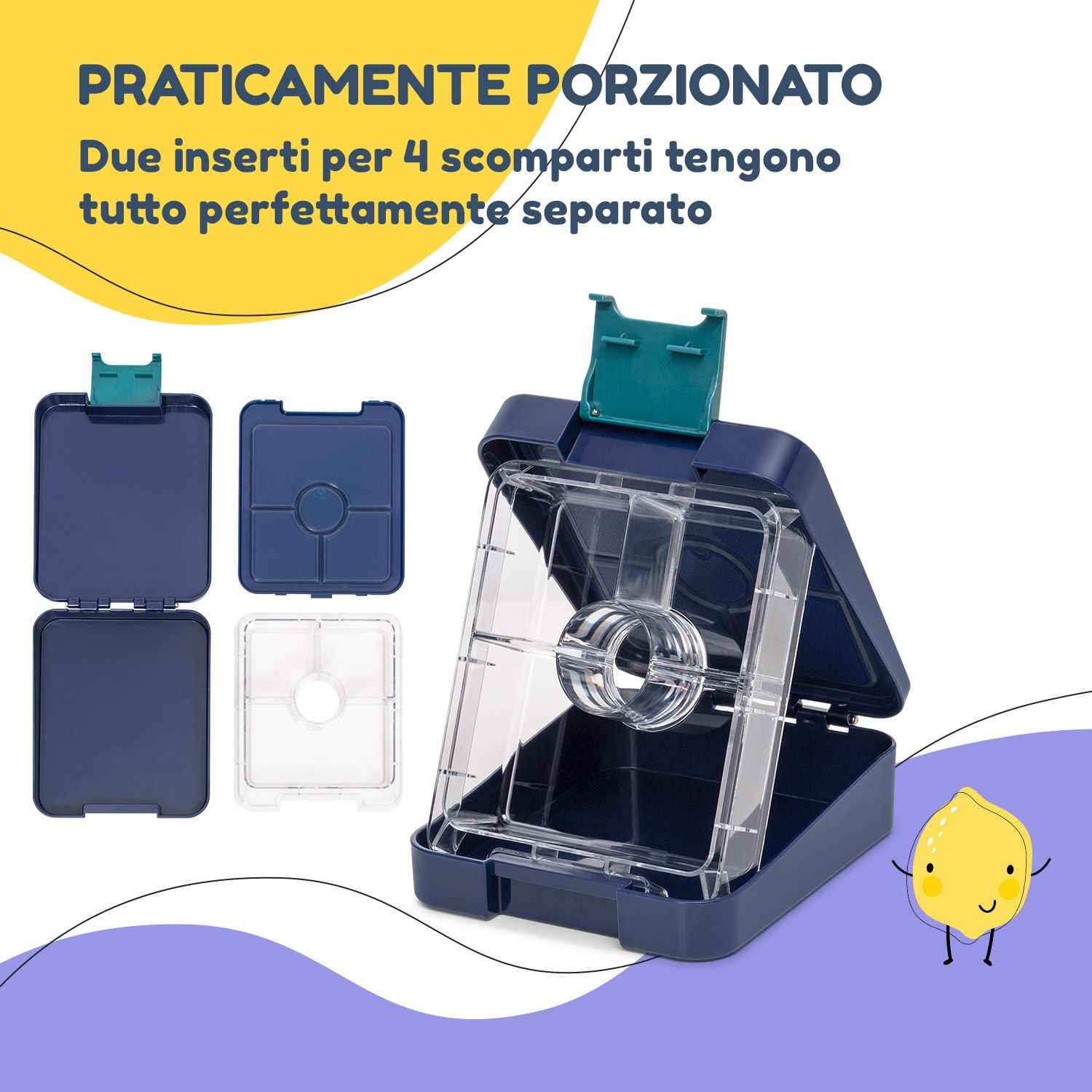 Klarstein schmatzfatz easy - Portapranzo, 4 scomparti, 18 x 15 x 5 cm (LxAxP) Navy Space