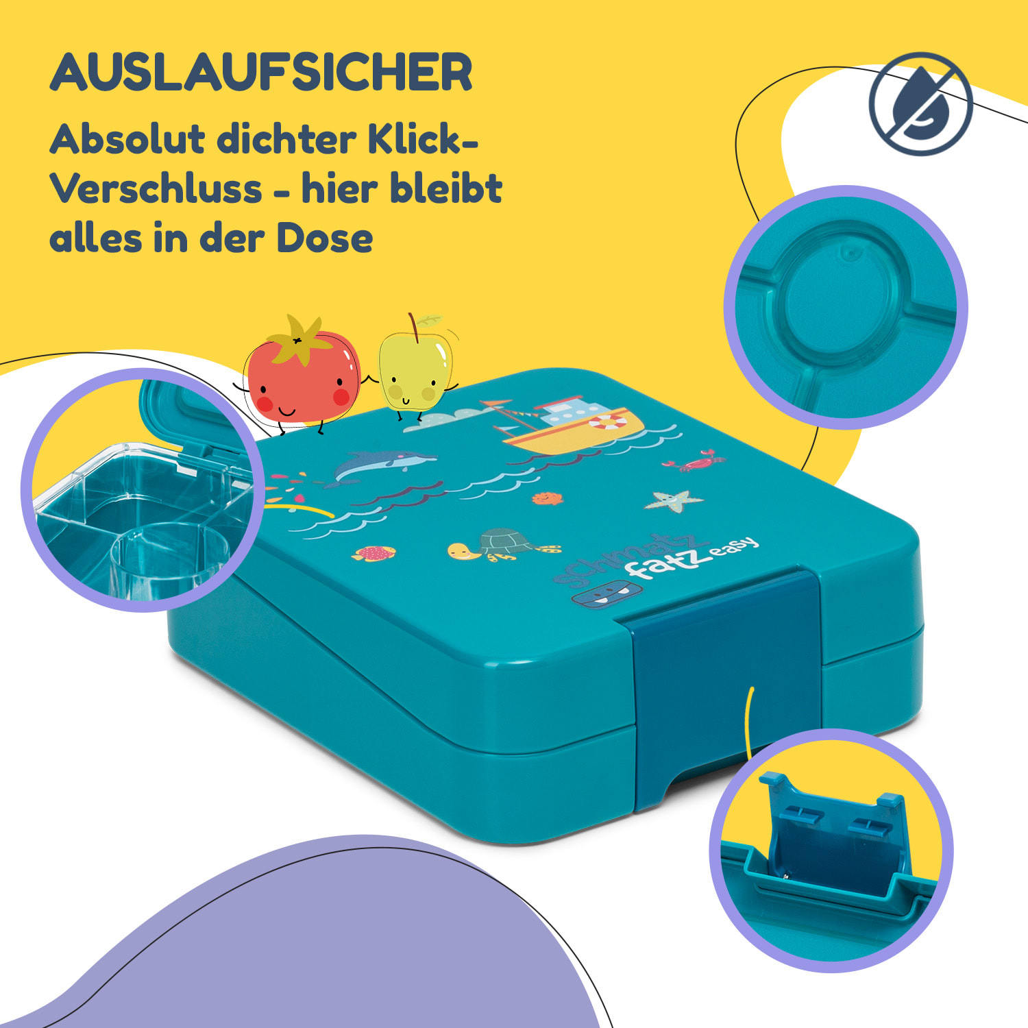 Klarstein schmatzfatz easy Snackbox 4 Fächer 18 x 15 x 5 cm  Petrol Sea
