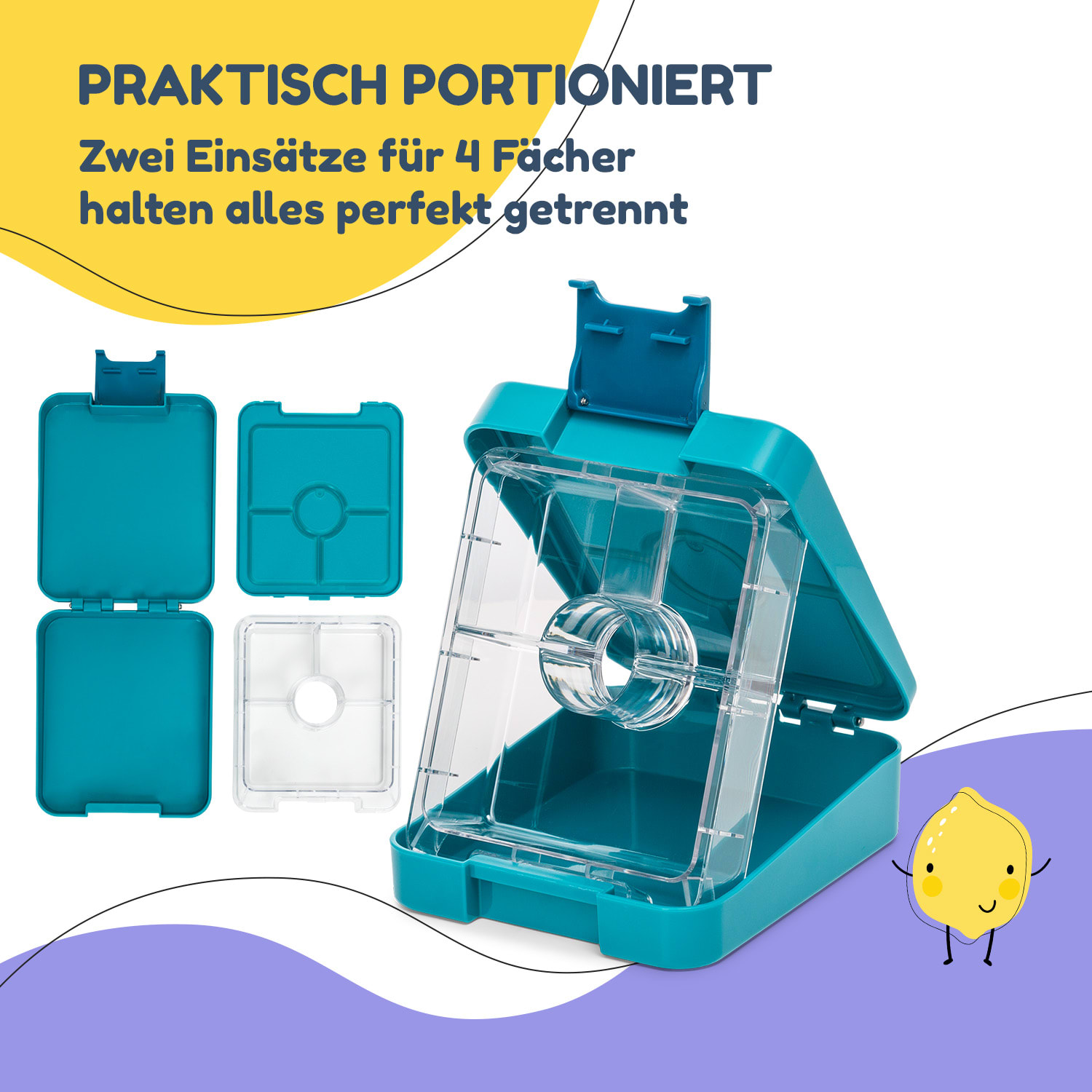 Klarstein schmatzfatz easy Snackbox 4 Fächer 18 x 15 x 5 cm  Petrol Sea