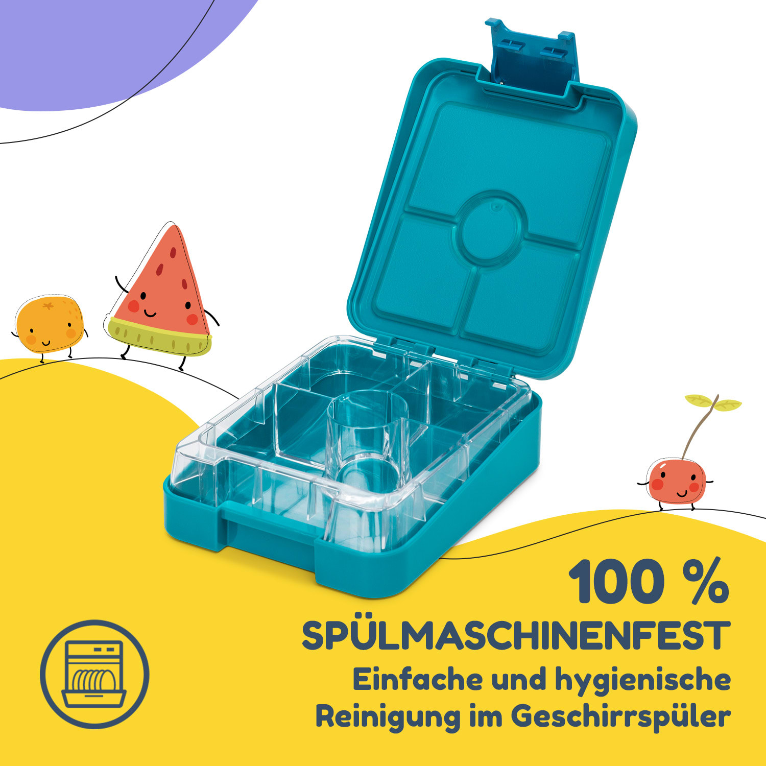 Klarstein schmatzfatz easy Snackbox 4 Fächer 18 x 15 x 5 cm  Petrol Sea