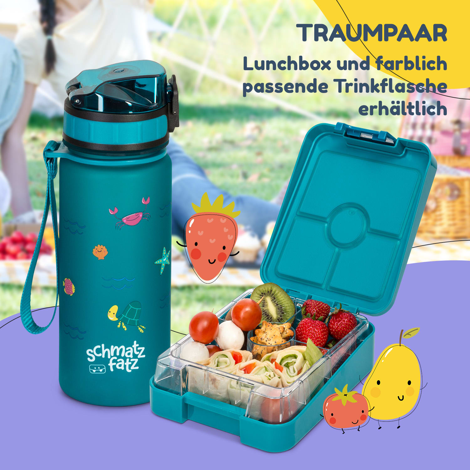 Klarstein schmatzfatz easy Snackbox 4 Fächer 18 x 15 x 5 cm  Petrol Sea