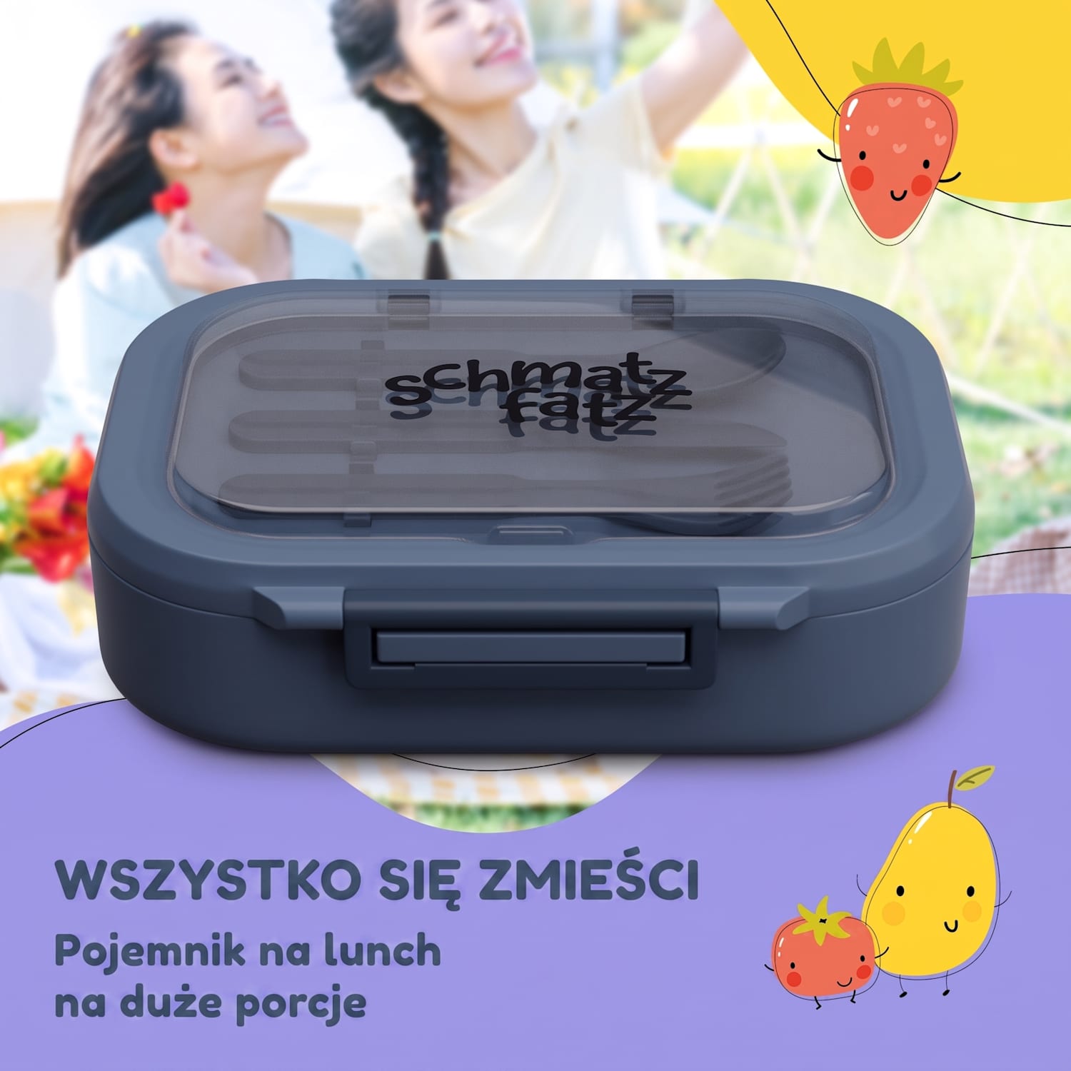 Bunko plastikowy lunchbox z 3 przegródkami Niebieski