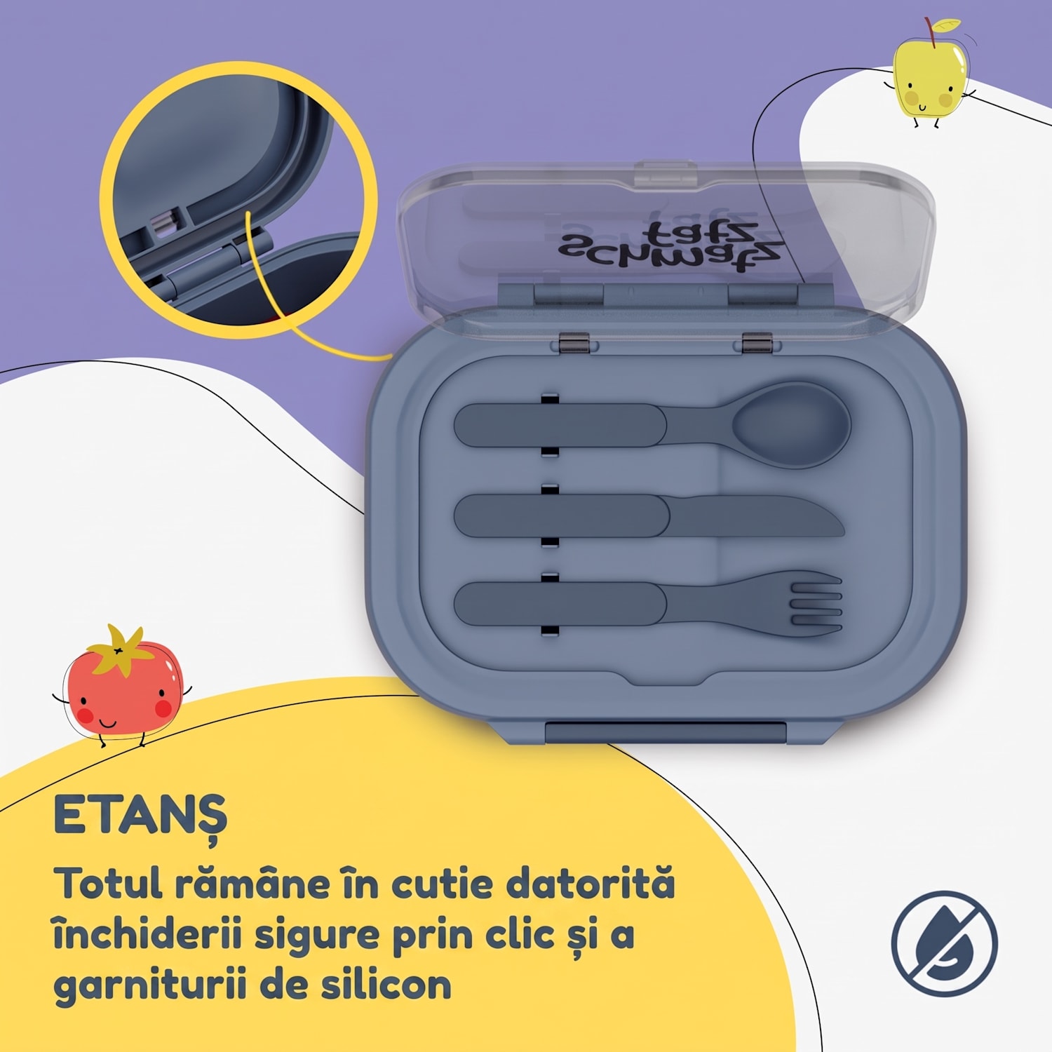 Cutie de prânz din plastic Bunko cu 3 compartimente Albastru
