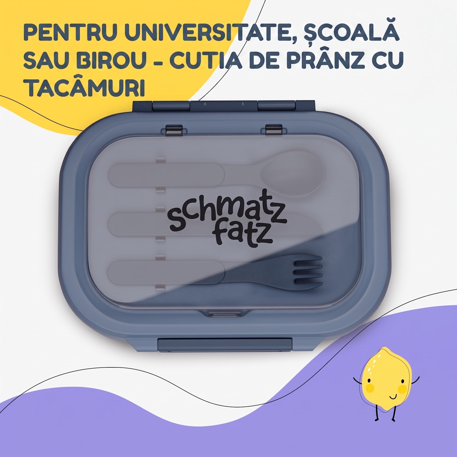 Cutie de prânz din plastic Bunko cu 3 compartimente Albastru