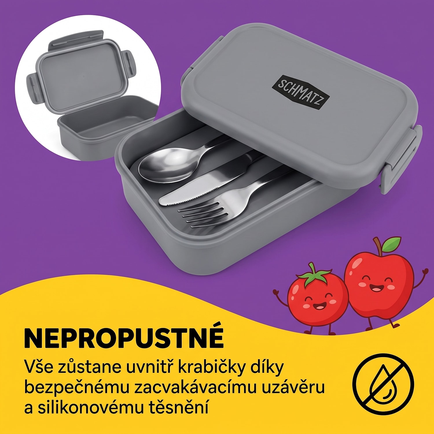 Buňko plastový svačinový box se 3 přihrádkami Olivově zelená