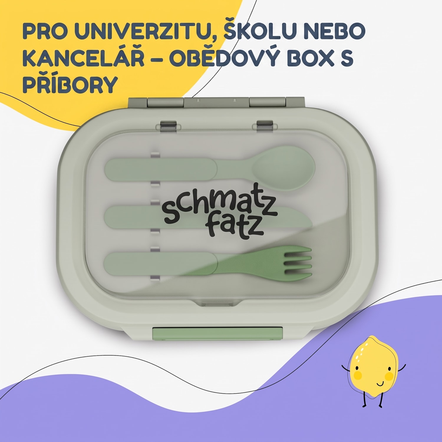 Buňko plastový svačinový box se 3 přihrádkami Olivově zelená