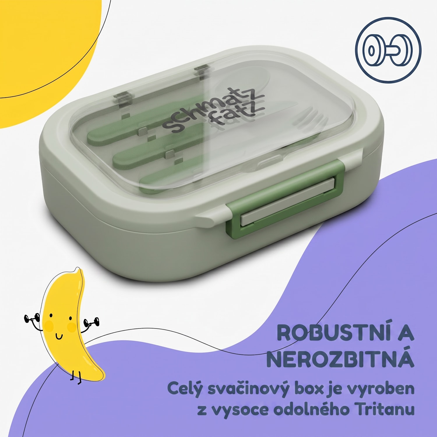Buňko plastový svačinový box se 3 přihrádkami Olivově zelená