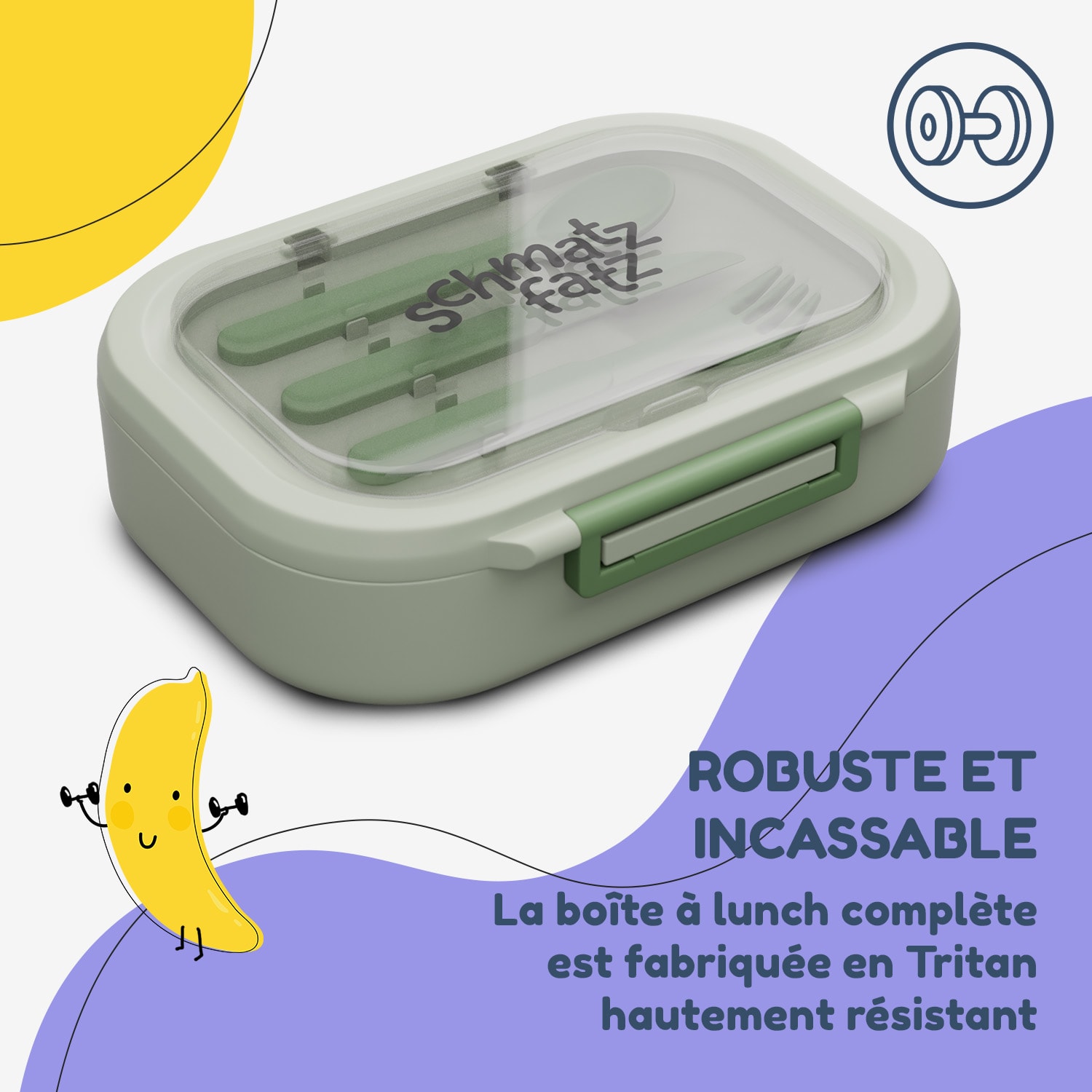 Bunko lunchbox 3 vakken incl. 3-delig Bestek: 21 x 14,5 x 5,5 cm  Olijfgroen