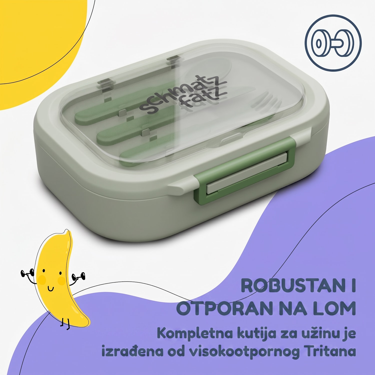 Bunko plastična kutija za grickalice s 3 pretinca Maslinasto zelena