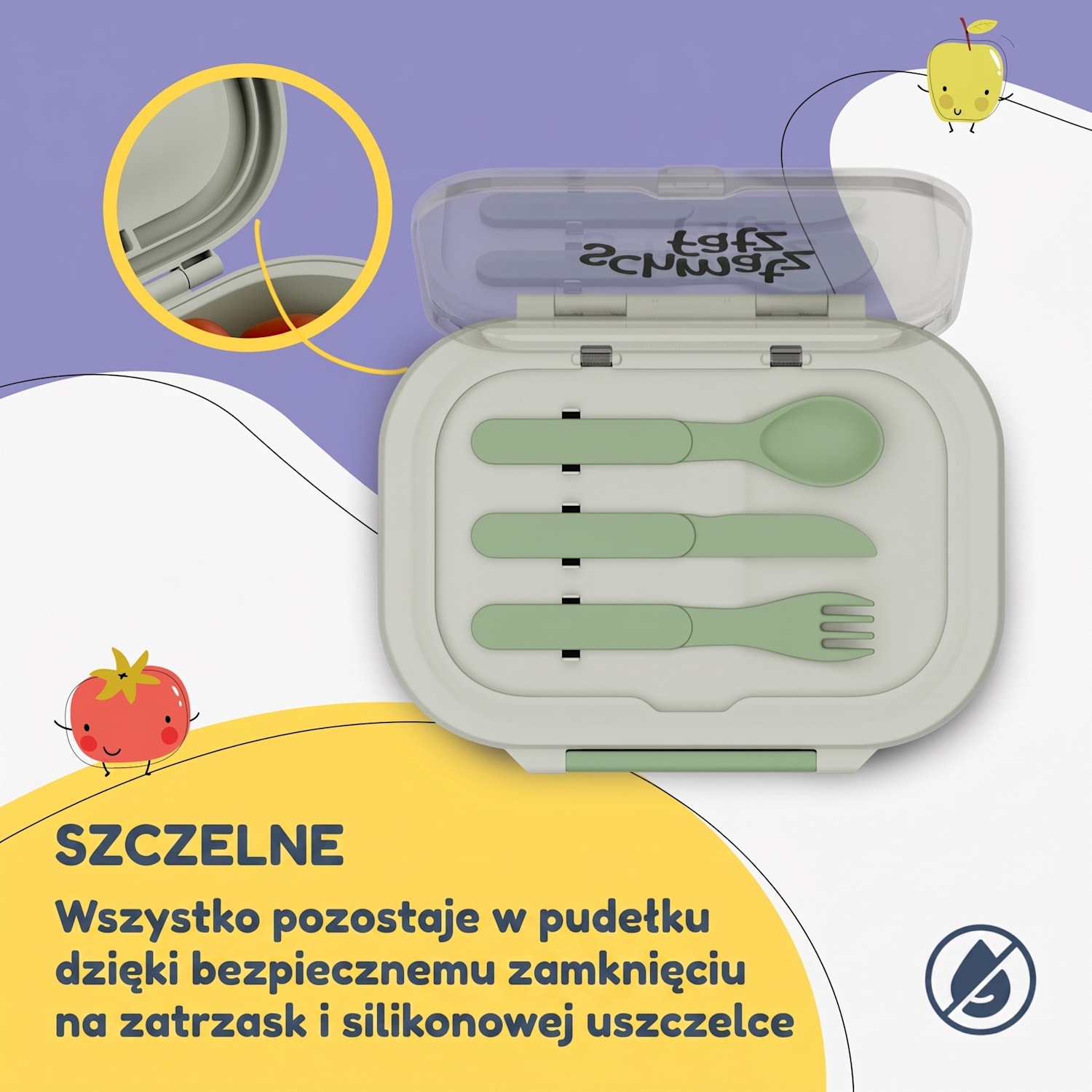 Bunko plastikowy lunchbox z 3 przegródkami Oliwkowa Zieleń