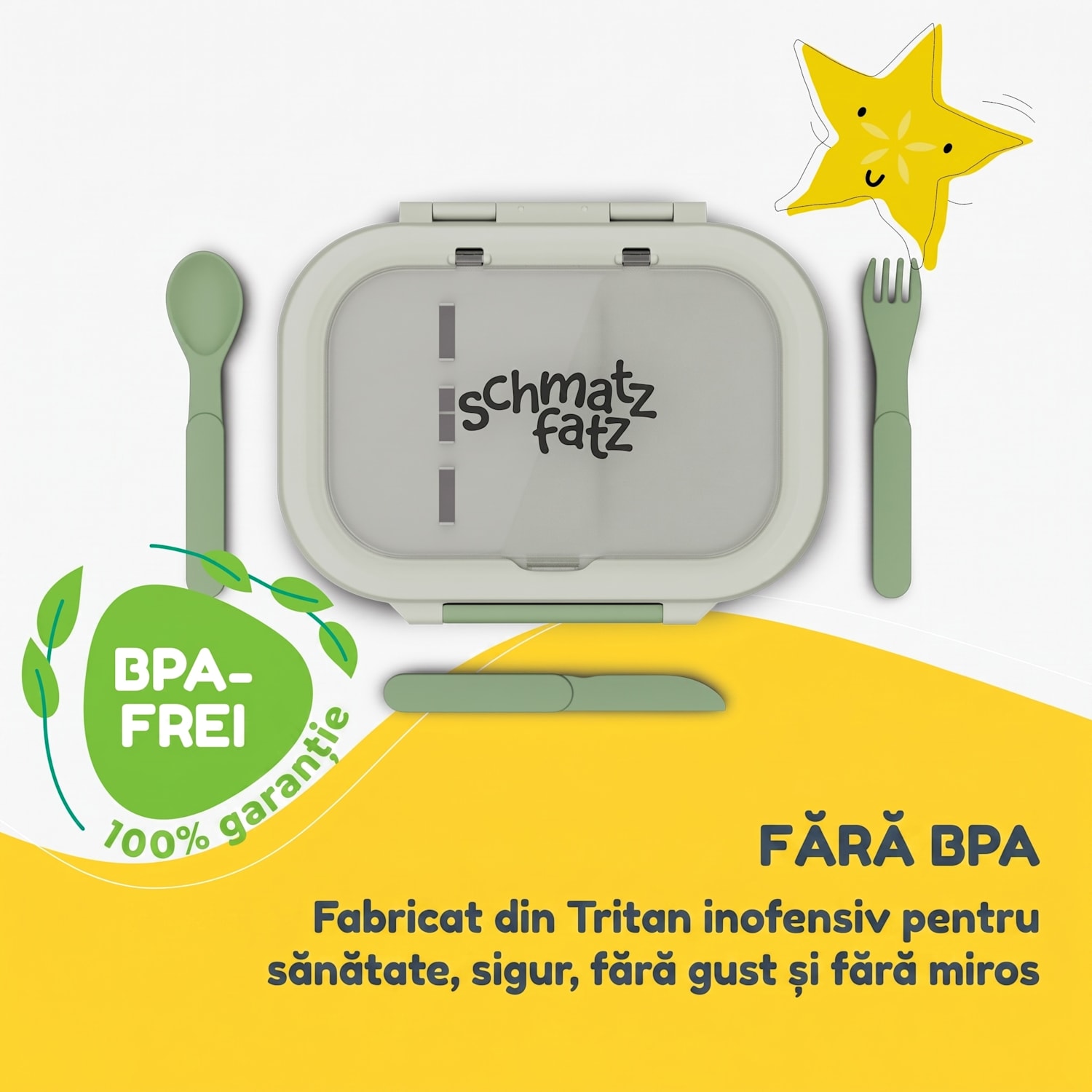 Cutie de prânz din plastic Bunko cu 3 compartimente Verde măsliniu