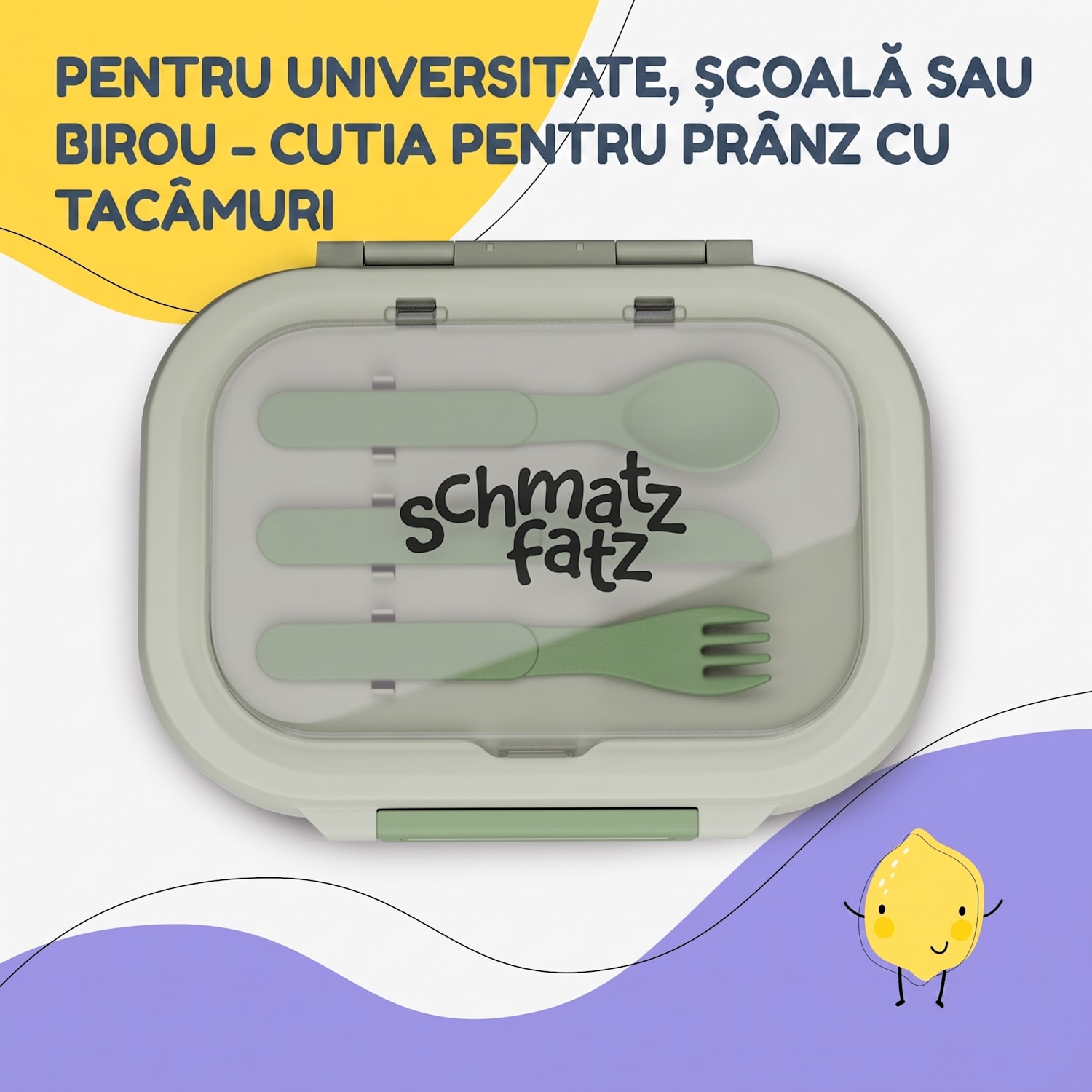 Cutie de prânz din plastic Bunko cu 3 compartimente Verde măsliniu
