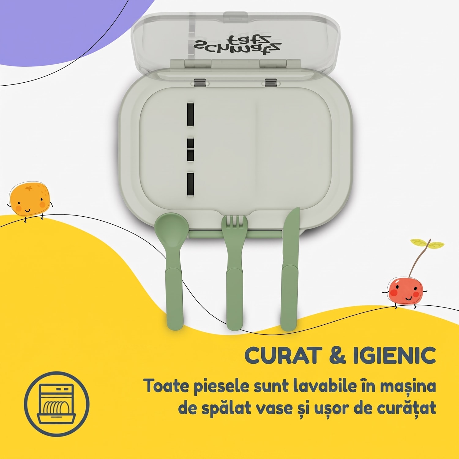 Cutie de prânz din plastic Bunko cu 3 compartimente Verde măsliniu