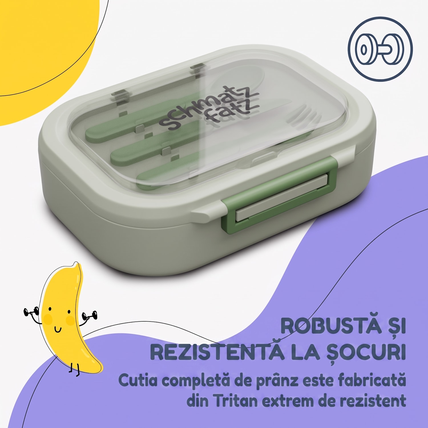 Cutie de prânz din plastic Bunko cu 3 compartimente Verde măsliniu