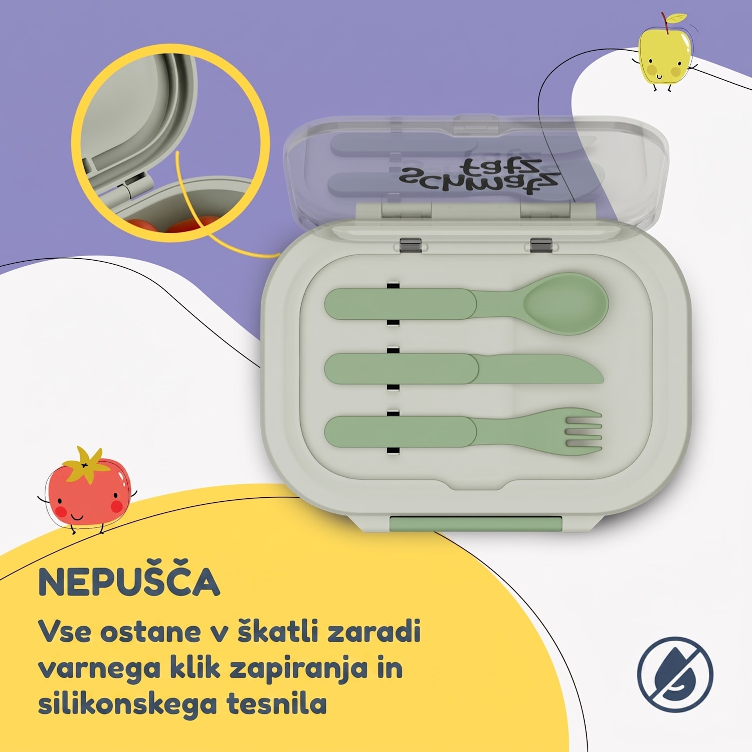 Bunko plastična škatla za malico s 3 predali Olivno zelena