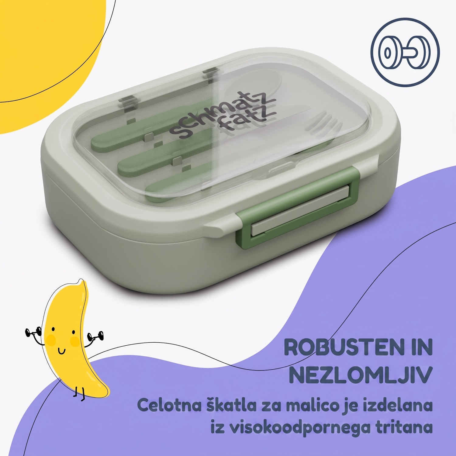 Bunko plastična škatla za malico s 3 predali Olivno zelena