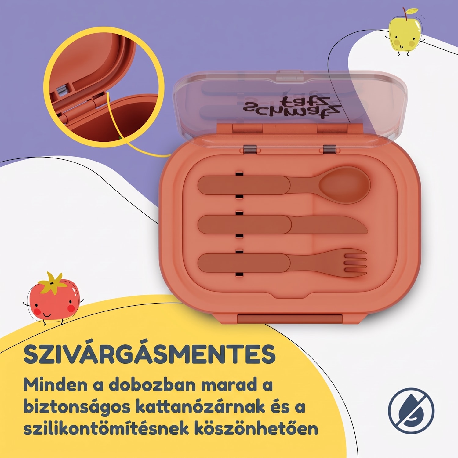 Bunko műanyag uzsonnás doboz 3 rekesszel Narancs