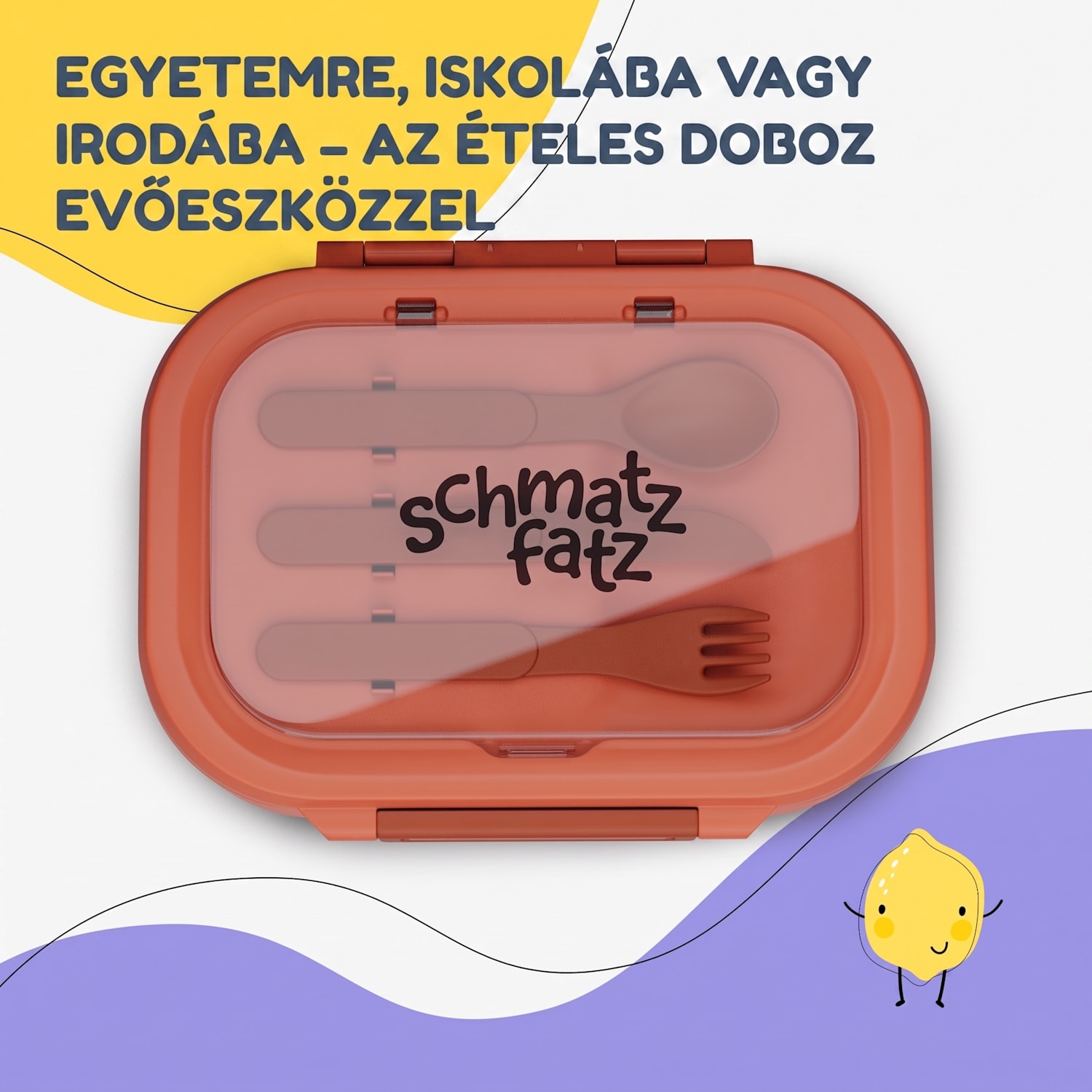 Bunko műanyag uzsonnás doboz 3 rekesszel Narancs
