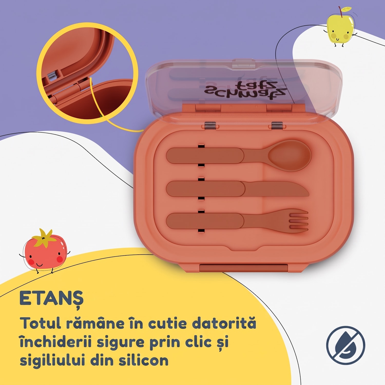Cutie de prânz din plastic Bunko cu 3 compartimente Portocaliu