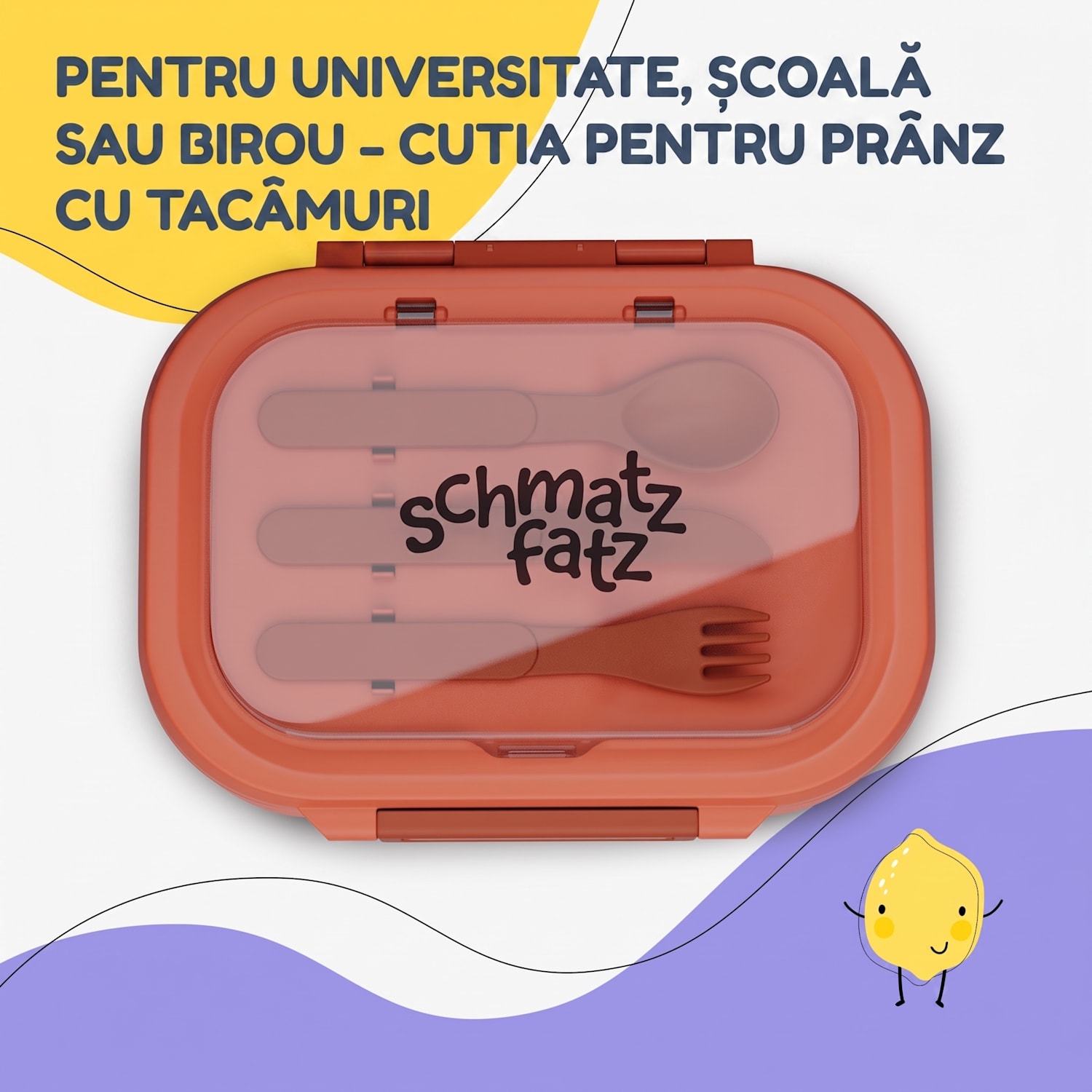 Cutie de prânz din plastic Bunko cu 3 compartimente Portocaliu