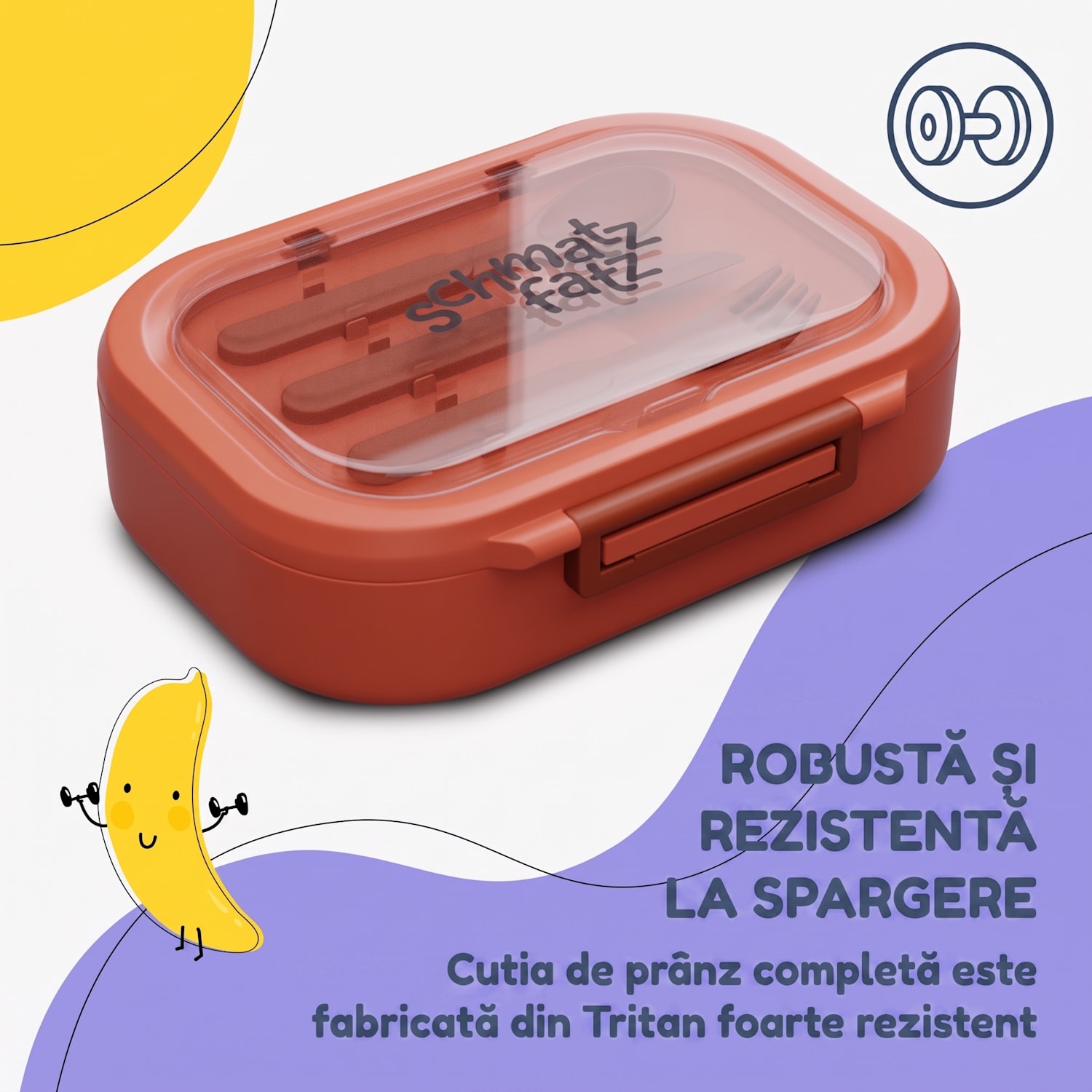 Cutie de prânz din plastic Bunko cu 3 compartimente Portocaliu