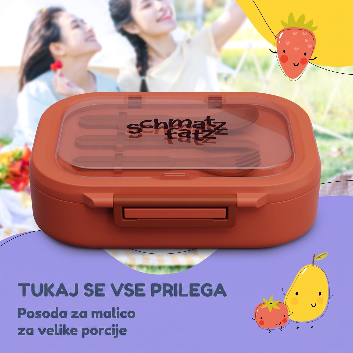 Bunko plastový desiatový box s 3 priehradkami Oranžna