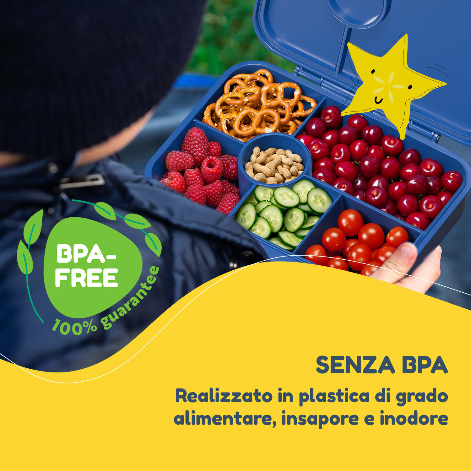 schmatzfatz by Lite - Portapranzo, 6 scomparti, 20,8 x 4,5 x 15 cm (LxAxP), senza BPA, leggerissimo, Tritan Navy Space