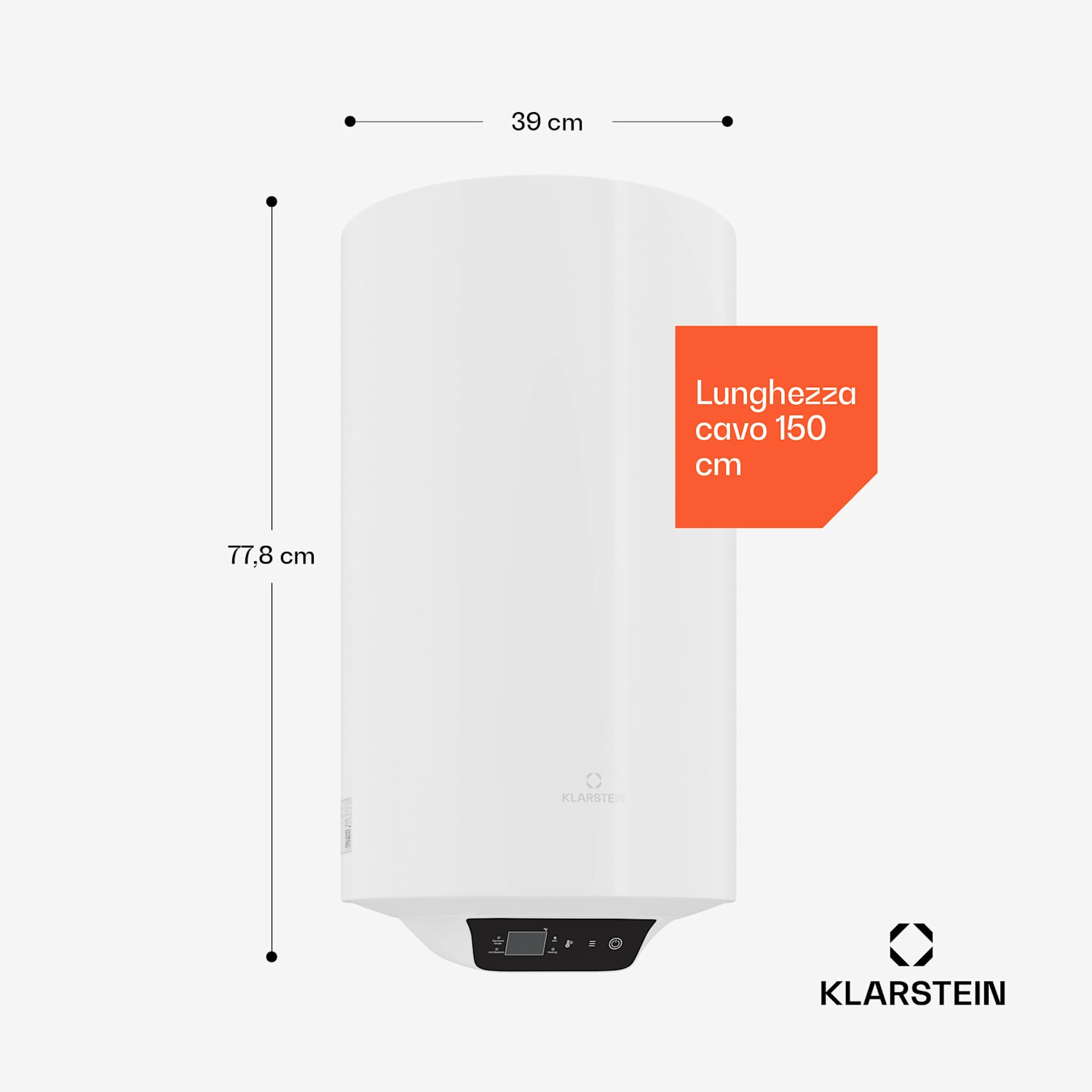 ENDURAHEAT SMART 50 - Scaldabagno ad accumulo, 50 litri, SMART, 75 °C, 1500 watt, 3 dimensioni, bianco 50 litri